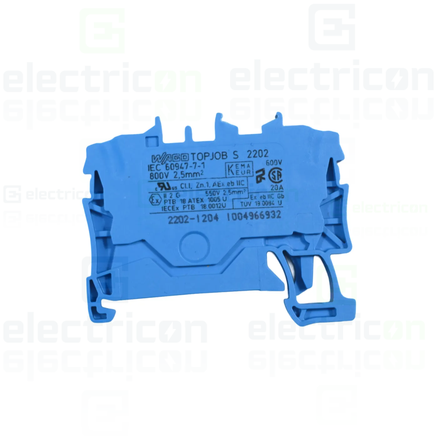 Clema șir, de trecere, 2 conexiuni, 2,5 mm²,albastru,  TopJobs Push-In , Wago, 2202-1204 [1]