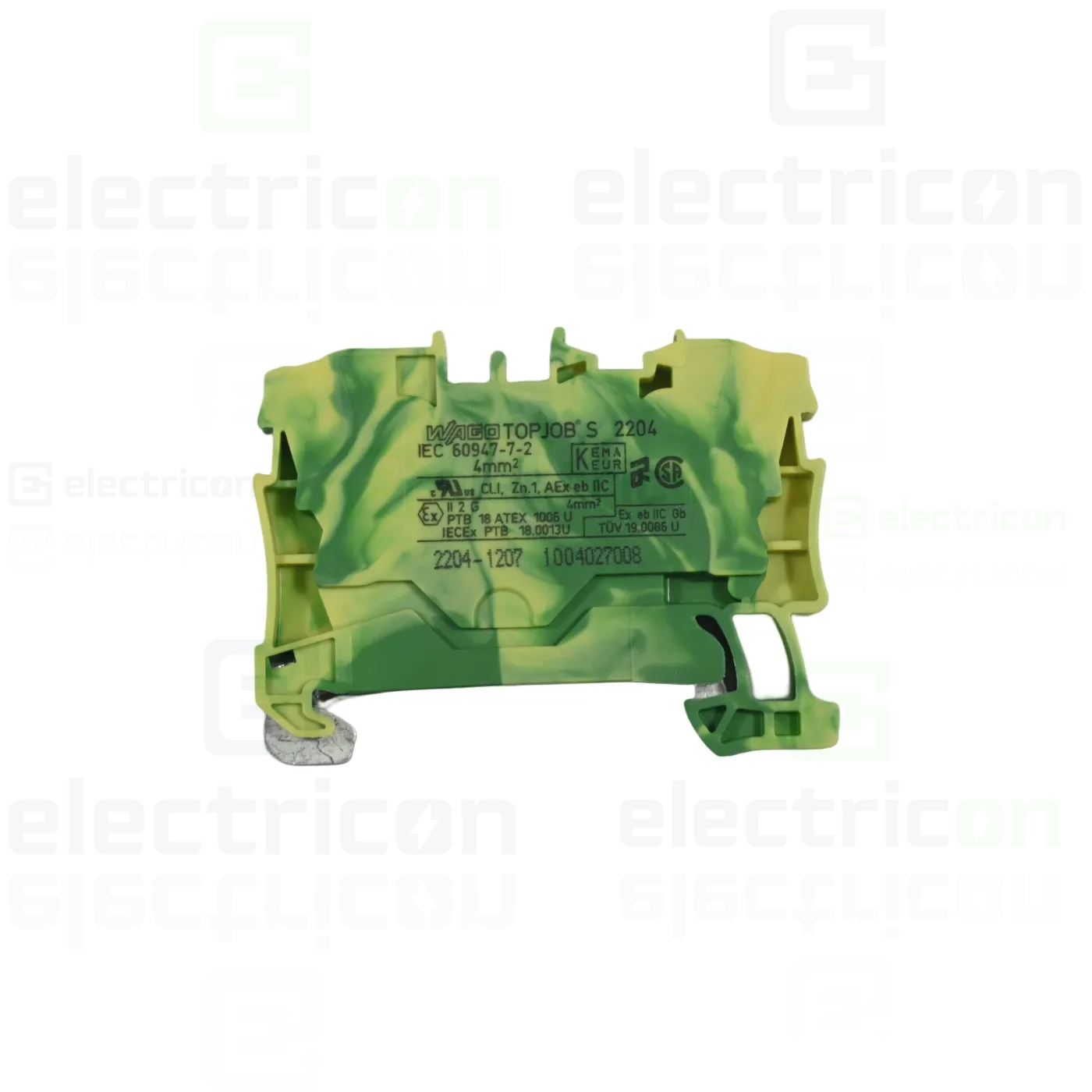 Clema șir, de trecere, împământare, 2 conexiuni, 4 mm²,galben-verde, TopJobs Push-In, Wago, 2204-1207 [1]