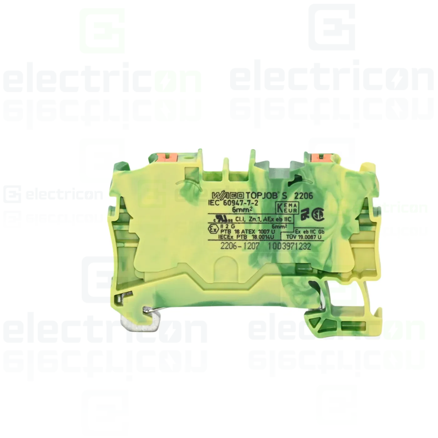 Clema șir, de trecere, împământare,2 conexiuni, 6 mm²,verde-galben, TopJobs Push-In, Wago, 2206-1207 [1]