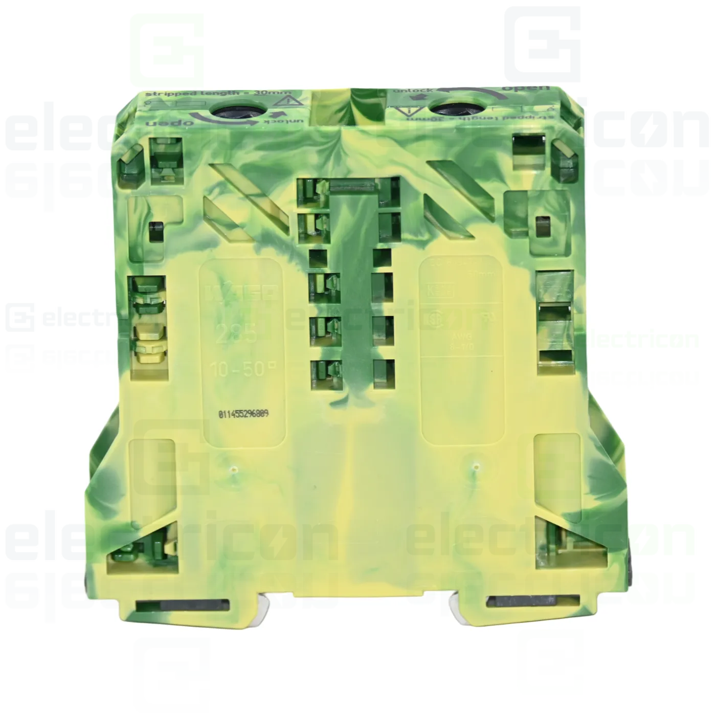 Clema sir trecere cu 2 conductori, 50mm, galben-verde, Wago, 285-157 [1]