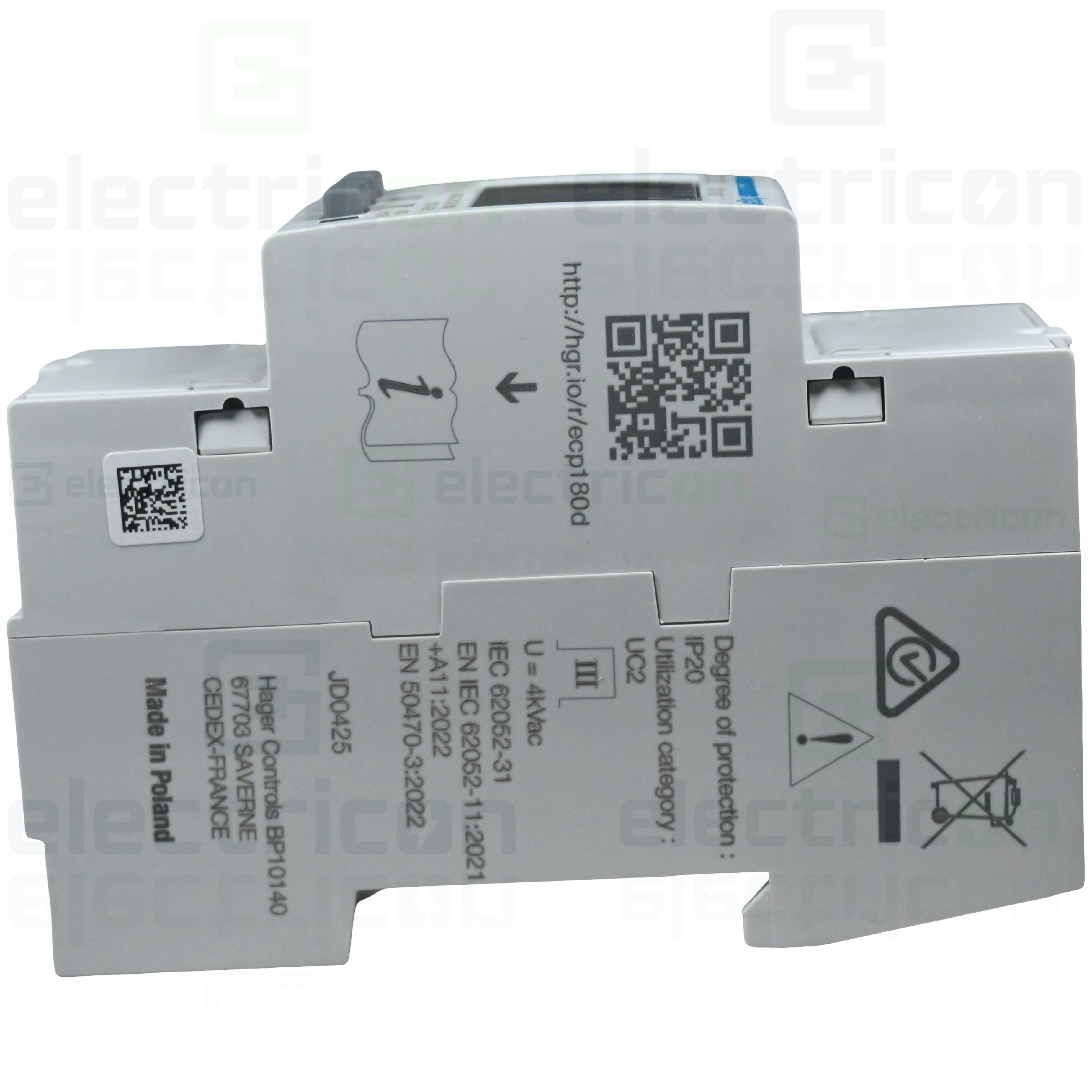 Contor de energie electrică, monofazat, măsurare directă, digital,  2 module, Hager, ECP180D [2]