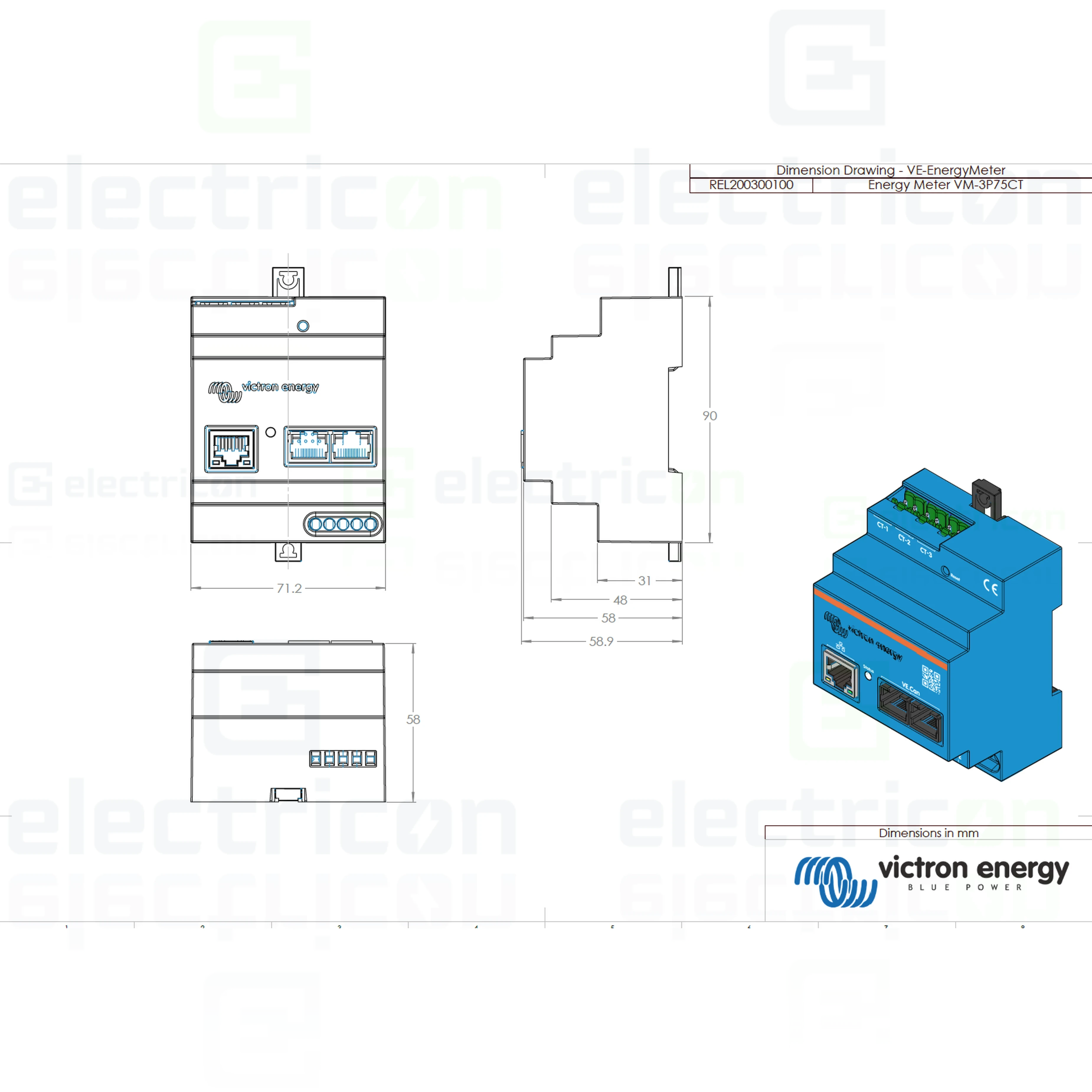 Contor de energie trifazat VM-3P75CT  75A/fază, Victron Energy, REL200300100 [10]
