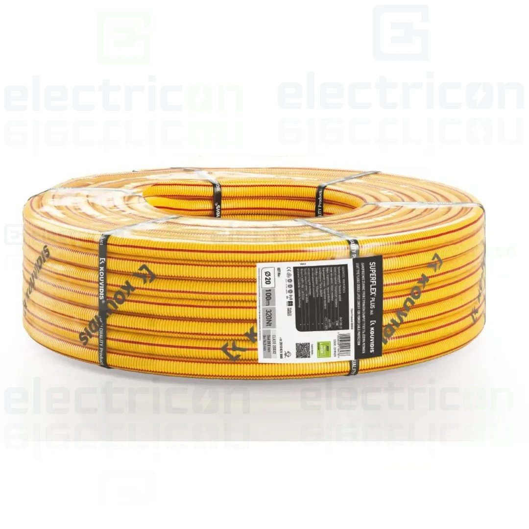 Copex tub protecție flexibil, protectie electromagnetica, pentru cabluri electrice, galben-rosu, rola 100 metri, 20mm, 320N, SUPERFLEX PLUS ISR, Kouvidis, 2053020 [2]