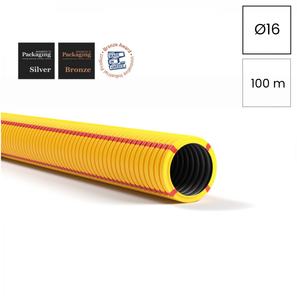 Copex tub protecție flexibil, protectie electromagnetica, pentru cabluri electrice, galben-rosu, rola 100 metri, 16mm, 320N, SUPERFLEX PLUS ISR, Kouvidis, 2053916 [1]