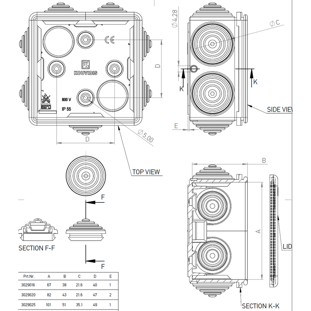 Cutie joncțiune montaj aparent Kouvidis DUROSOL PLUS ISR Ø20/16mm negru 3029020 [2]