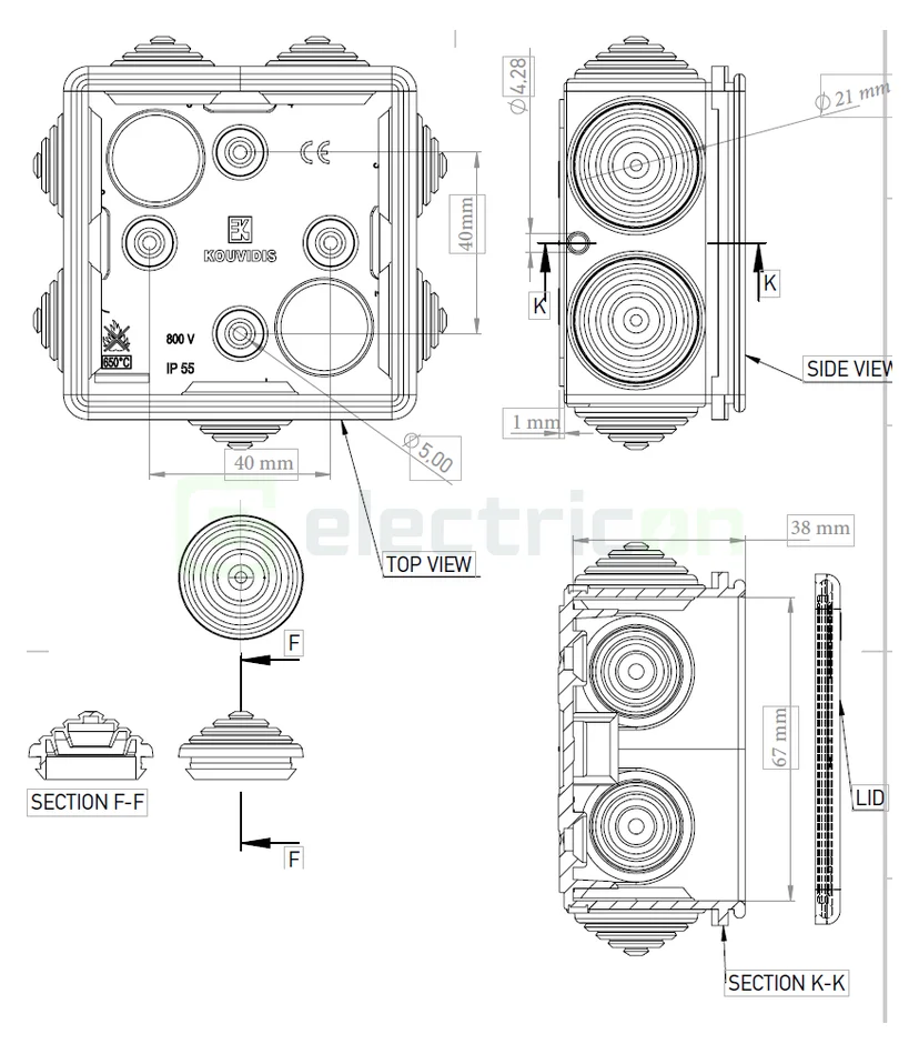 Cutie joncțiune etanșă Kouvidis CONDUR ISR Ø16/20 IP55 gri 3018016 [2]