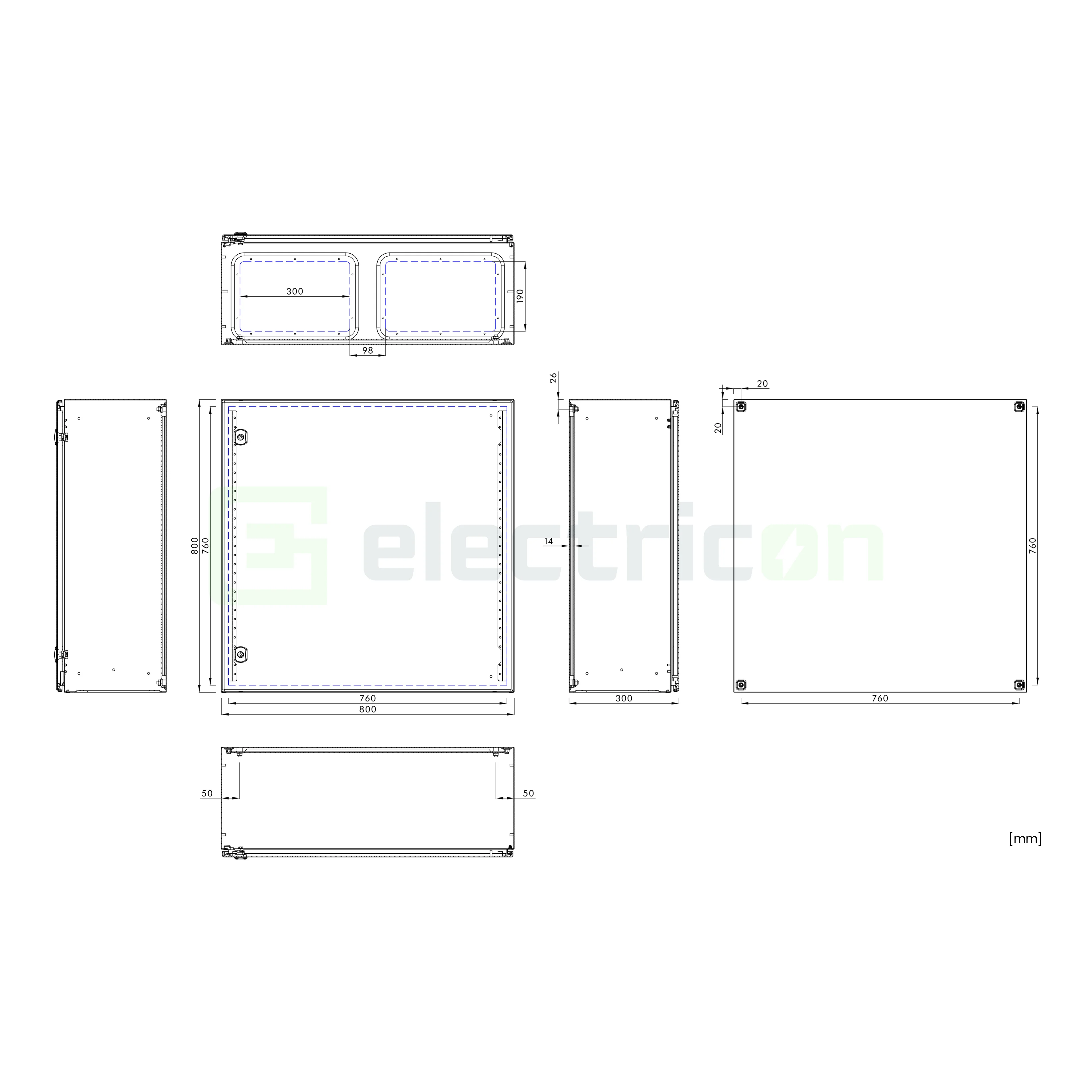 Cutie metalica + contrapanou, 800x800x300, cu ușă, IP66, Schrack WSA8080300 [2]