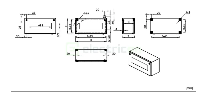 Cutie metalică Schrack WKA308015G (300x800x155mm) cu ușă transparentă și balamale [2]