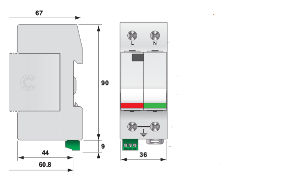 Descarcator la supratensiune, 1+1, debrosabil cu semnalizare, tip T2, 255V, ETITEC V T2 255/20 1+1 RC, ETI, 002442960 [6]