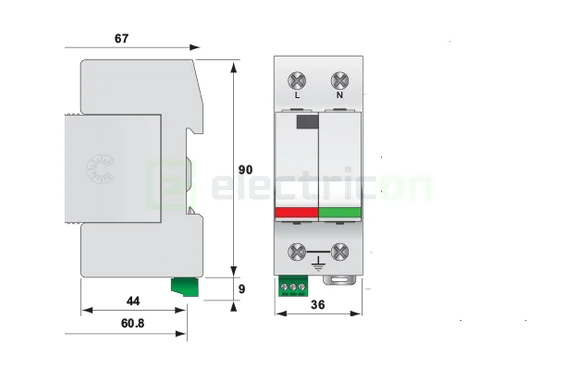 Descarcator la supratensiune, 1+1, debrosabil cu semnalizare, tip T2, 255V, ETITEC V T2 255/20 1+1 RC, ETI, 002442960 [2]
