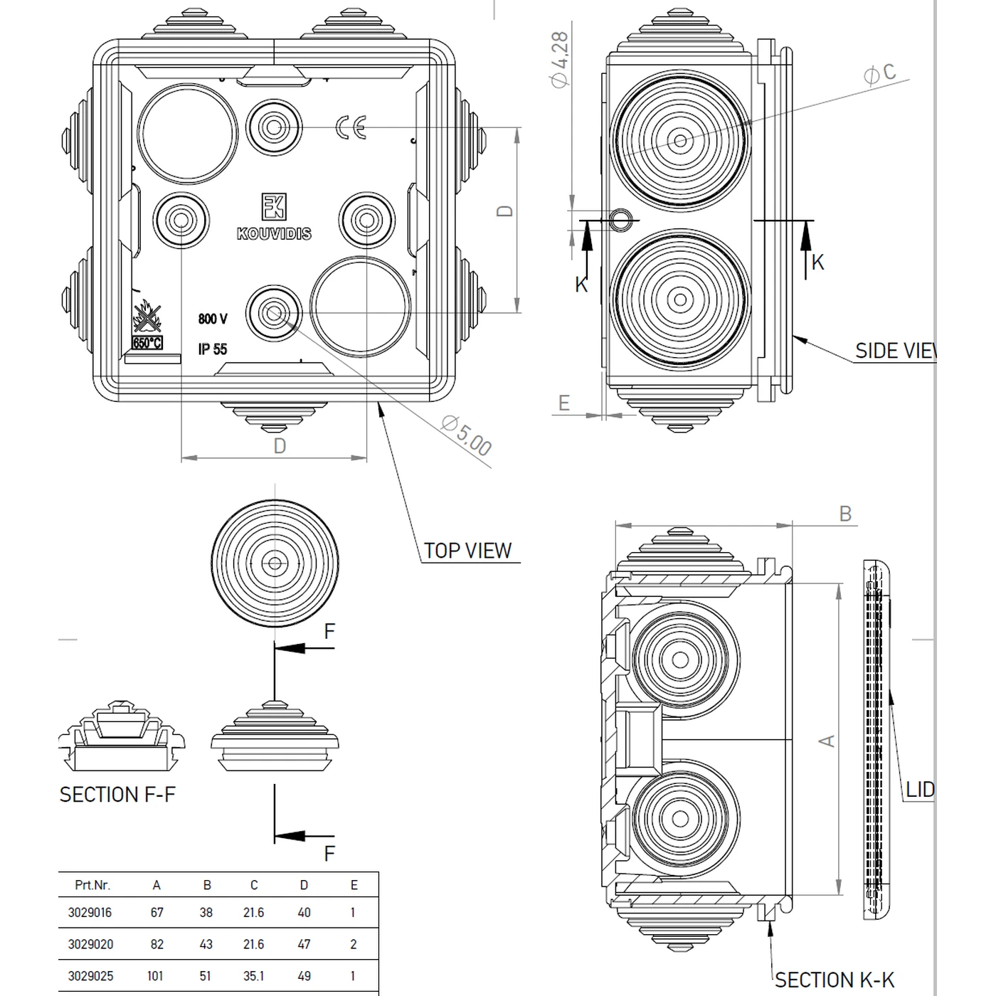 Cutie de jonctiune  cu montaj aparent, cu garnituri de etansare, negru, Kouvidis, Durosol Plus ISR [4]