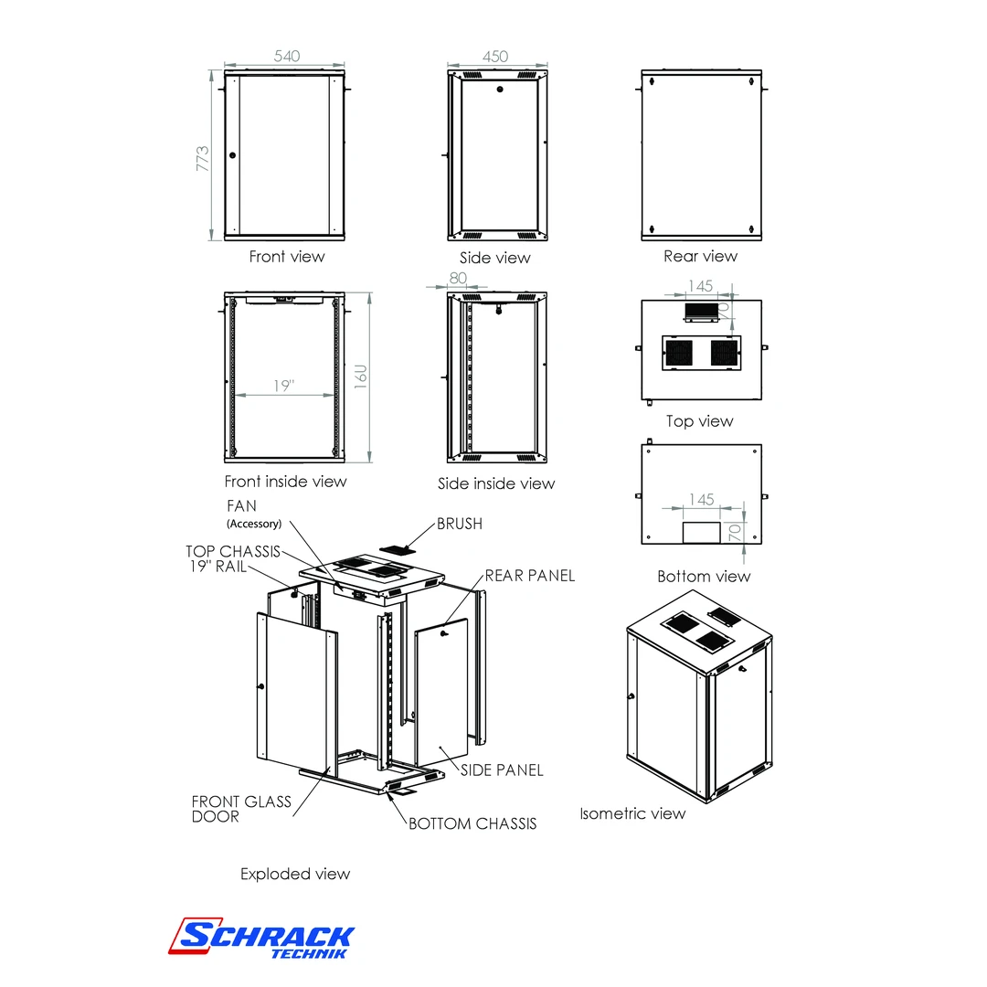 Dulap electric tip Rack, DTW, 16U, 773x540x450, 19", Schrack, DTWE165445 [4]