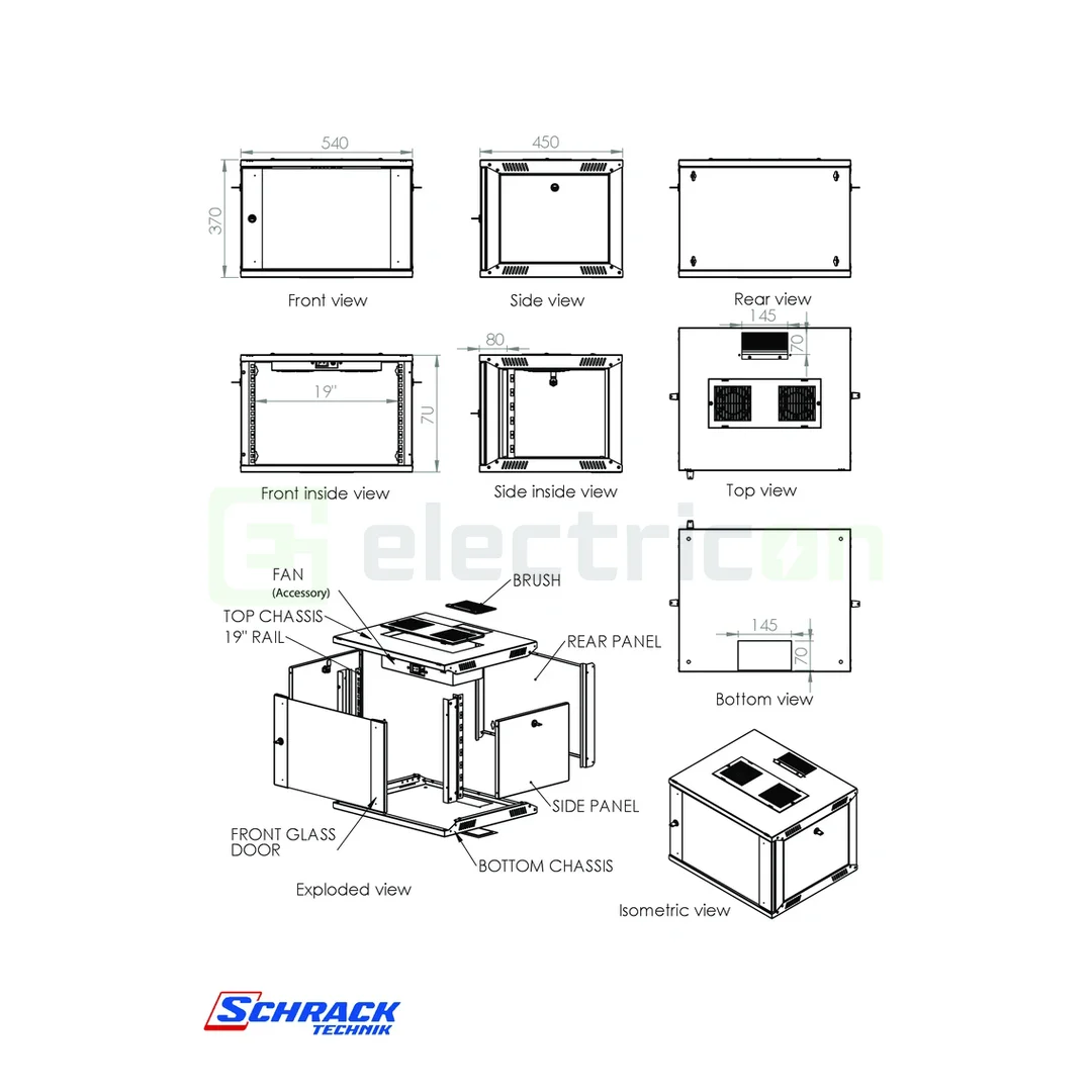 Dulap electric tip Rack, DTW, 7U, 370x540x450, 19", Schrack, DTWE075445 [4]
