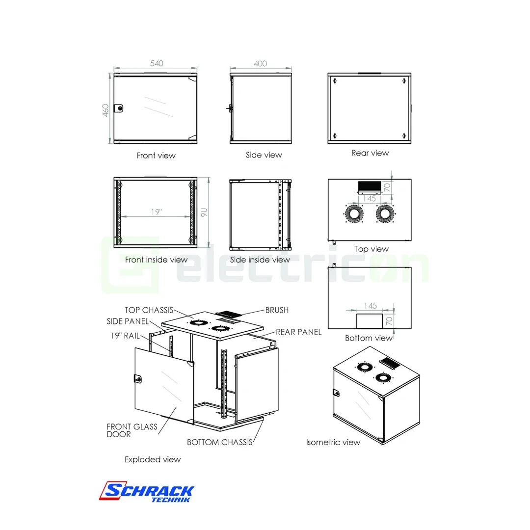 Dulap electric tip Rack, DTW, 9U, 460x540x400, 19", Schrack, DTWN095440 [4]