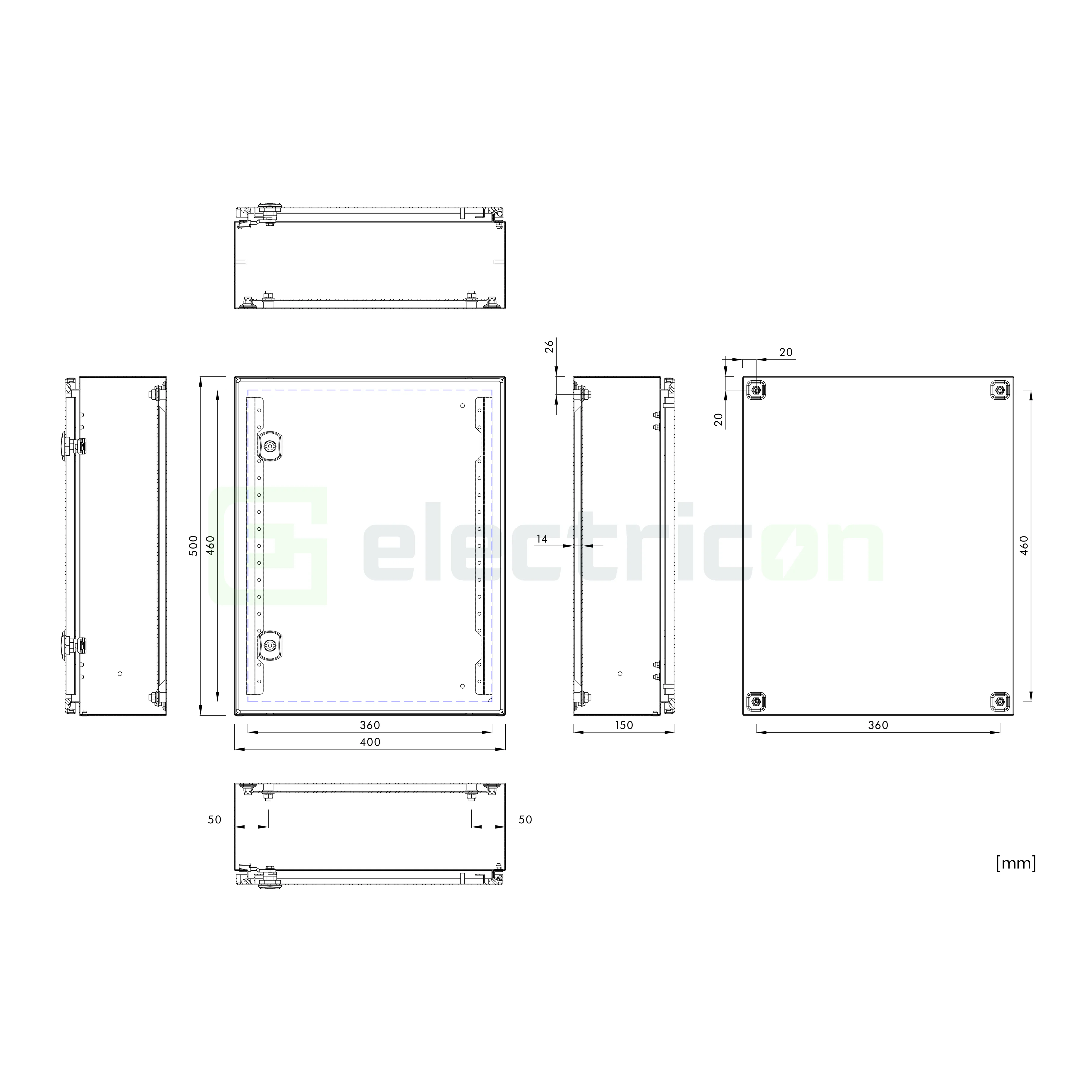 Dulap metalic cu contrapanou si usa, IP66, 500x400x150 mm, Schrack, WSA5040150 [6]