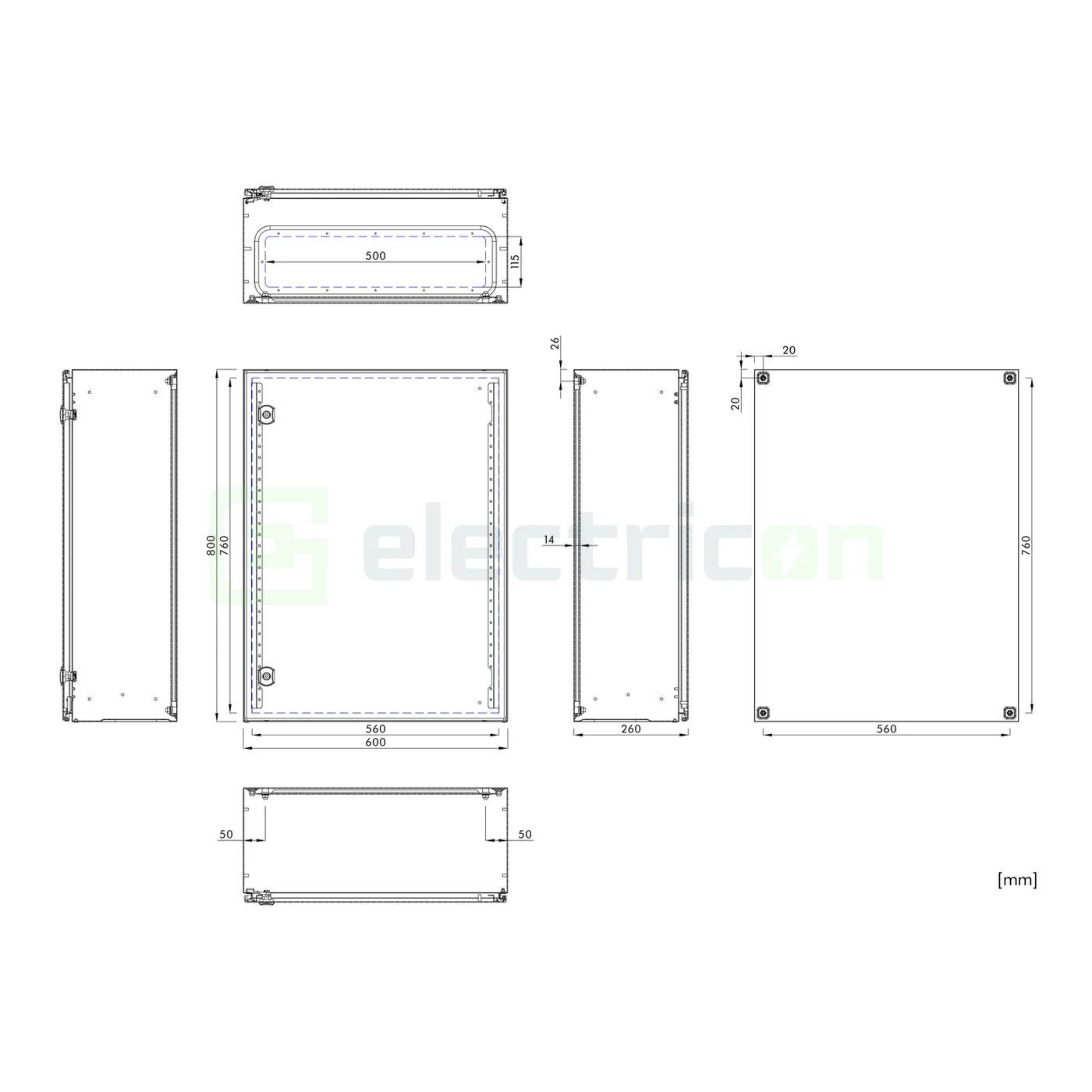 Dulap metalic cu contrapanou și ușă, IP66, 800x600x260 mm, Schrack, WSA8060260 [2]