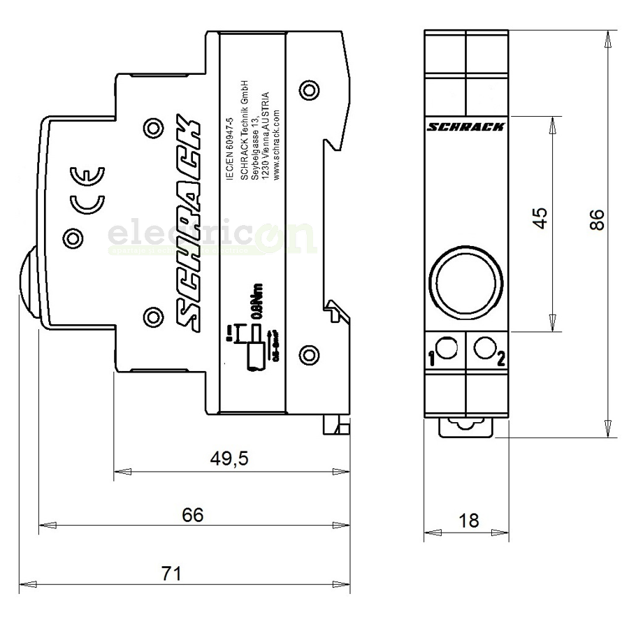 Lampă semnalizare tensiune LED monofazic, 1xRoșu, 230VAC, Schrack, AZ106801 [2]