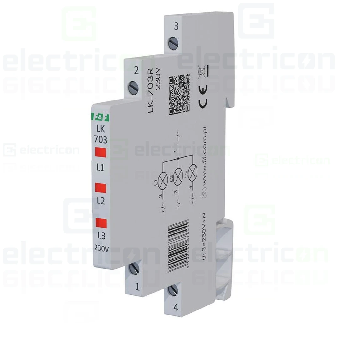 Indicator LED modular roșu Slim trifazic 230 V LK‑703R, F&F Filipowski, LK-703R-230V [1]