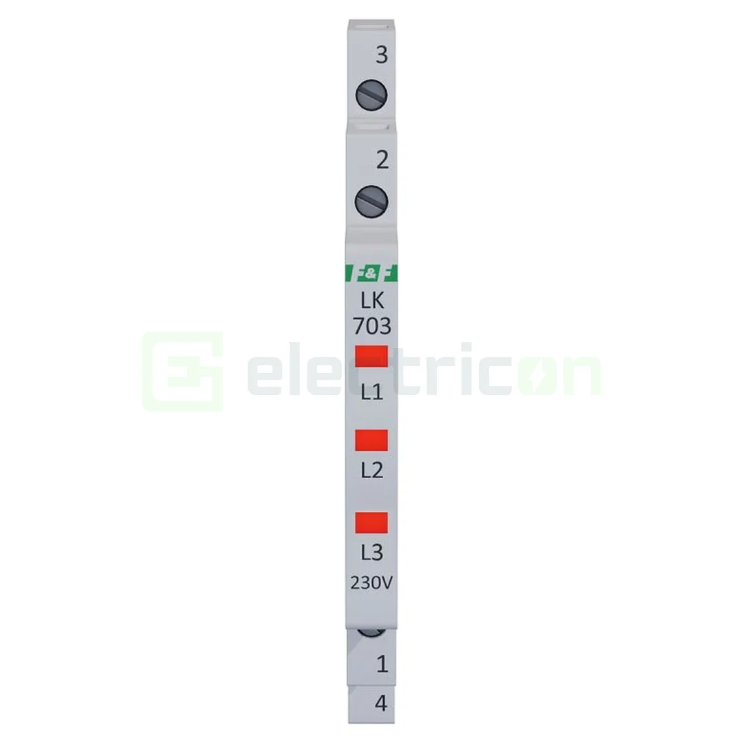 Indicator LED modular roșu Slim trifazic 230 V LK‑703R, F&F Filipowski, LK-703R-230V [2]