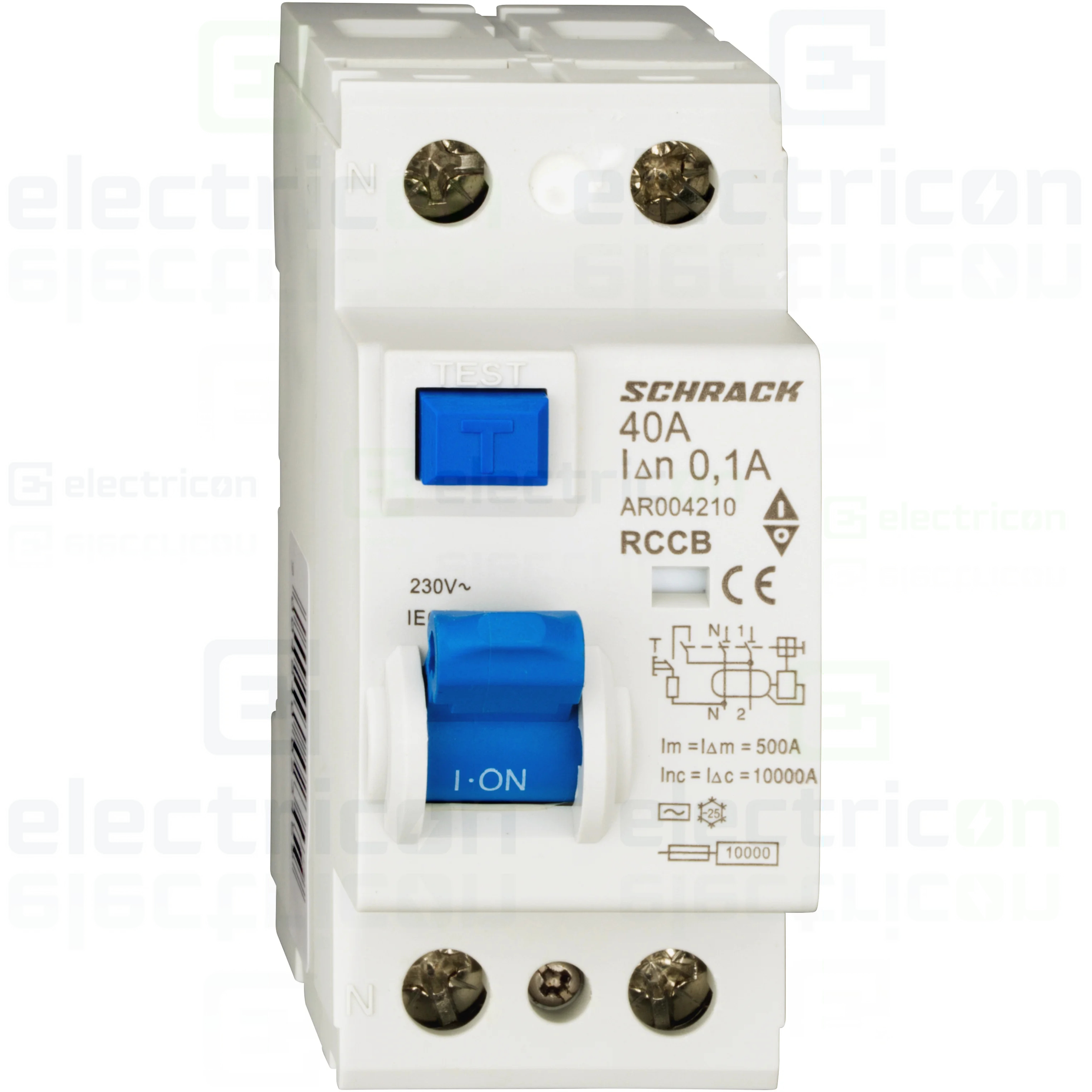 Intrerupator diferential RCCB, 2P, 100mA, 10kA, tip A, 40A, Amparo, Schrack [1]