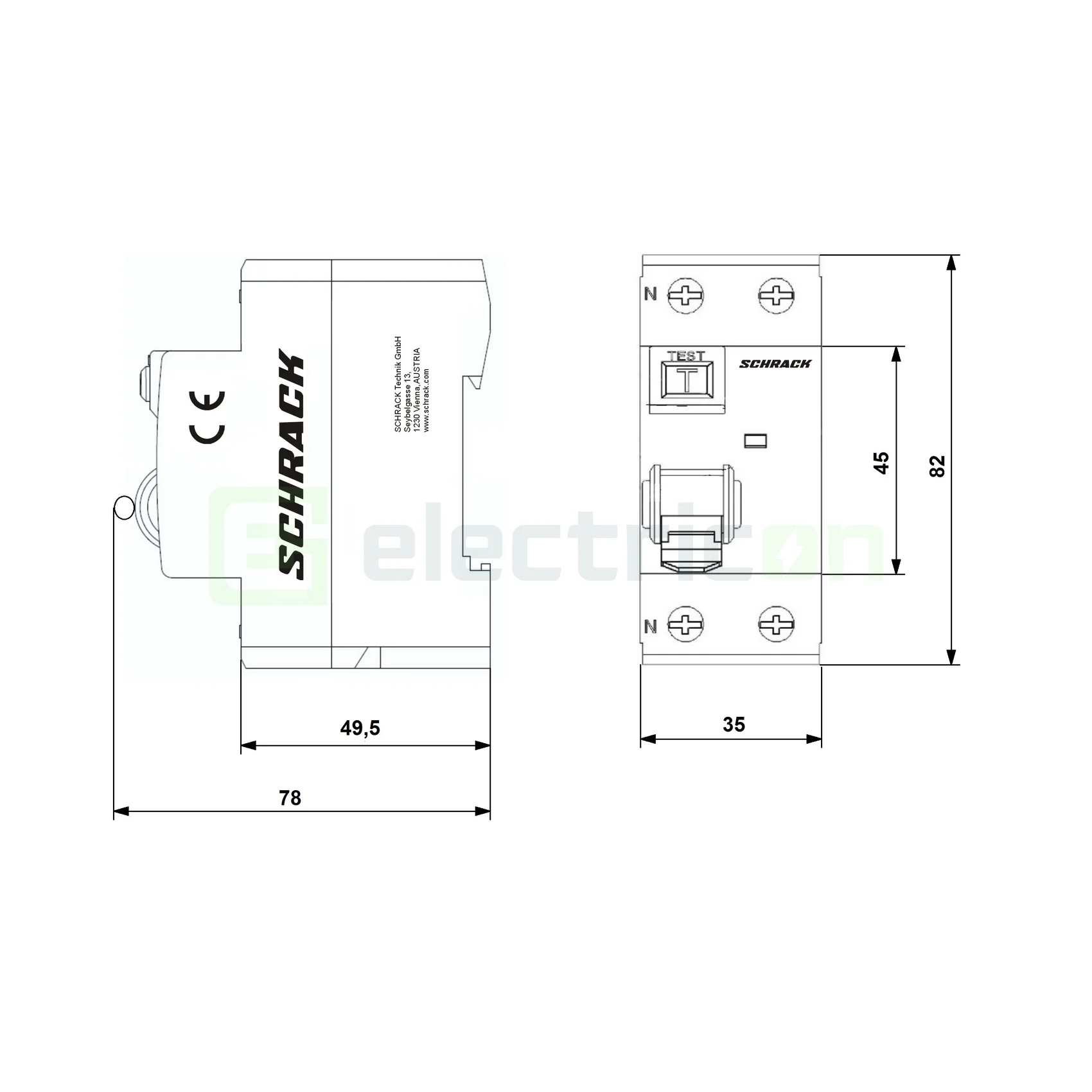 Intrerupator diferential RCCB, 2P, 100mA, 10kA, tip A, 63A, Amparo, Schrack [2]