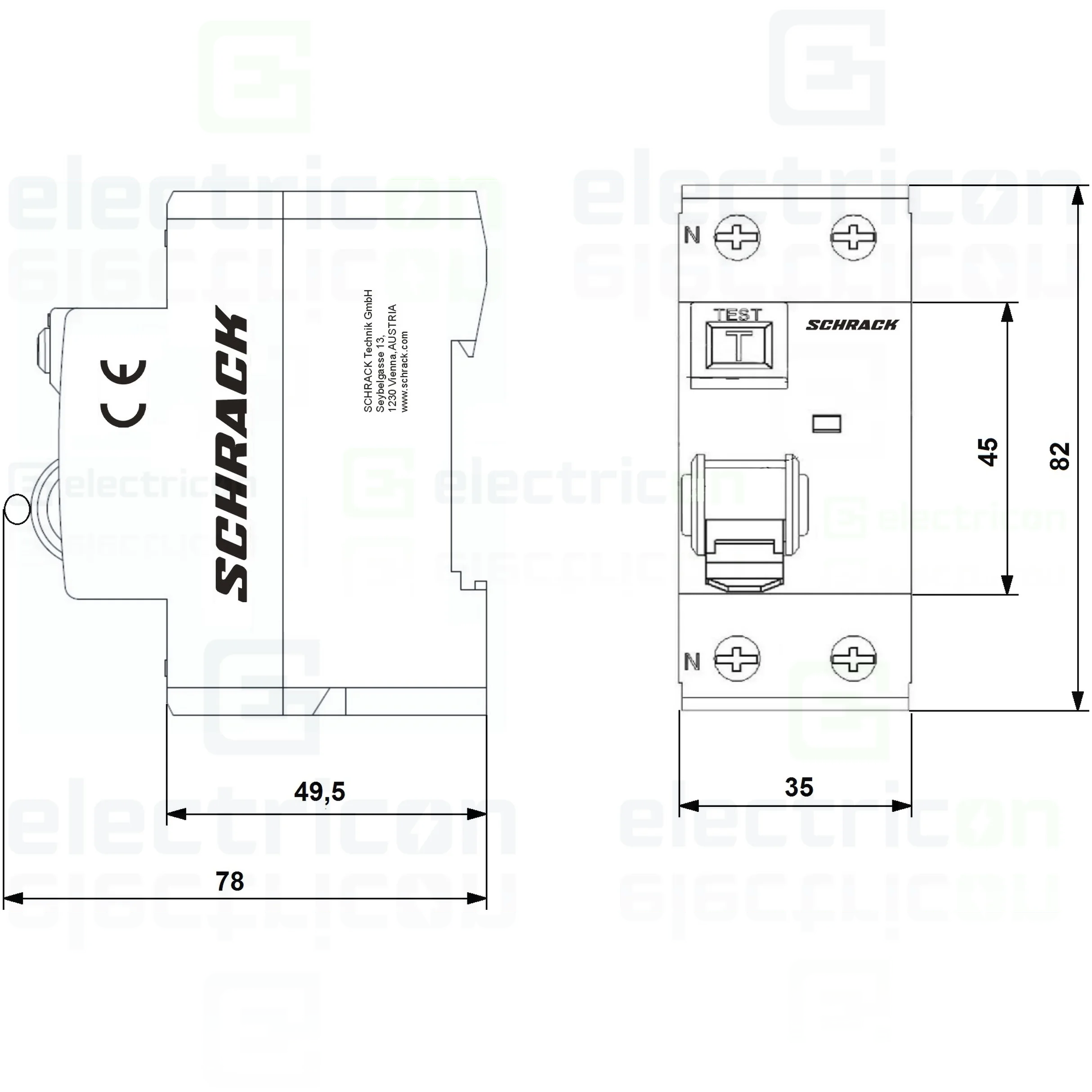 Intrerupator diferential RCCB, 2P, 300mA, 10kA, tip A, 40A, Amparo, Schrack [2]