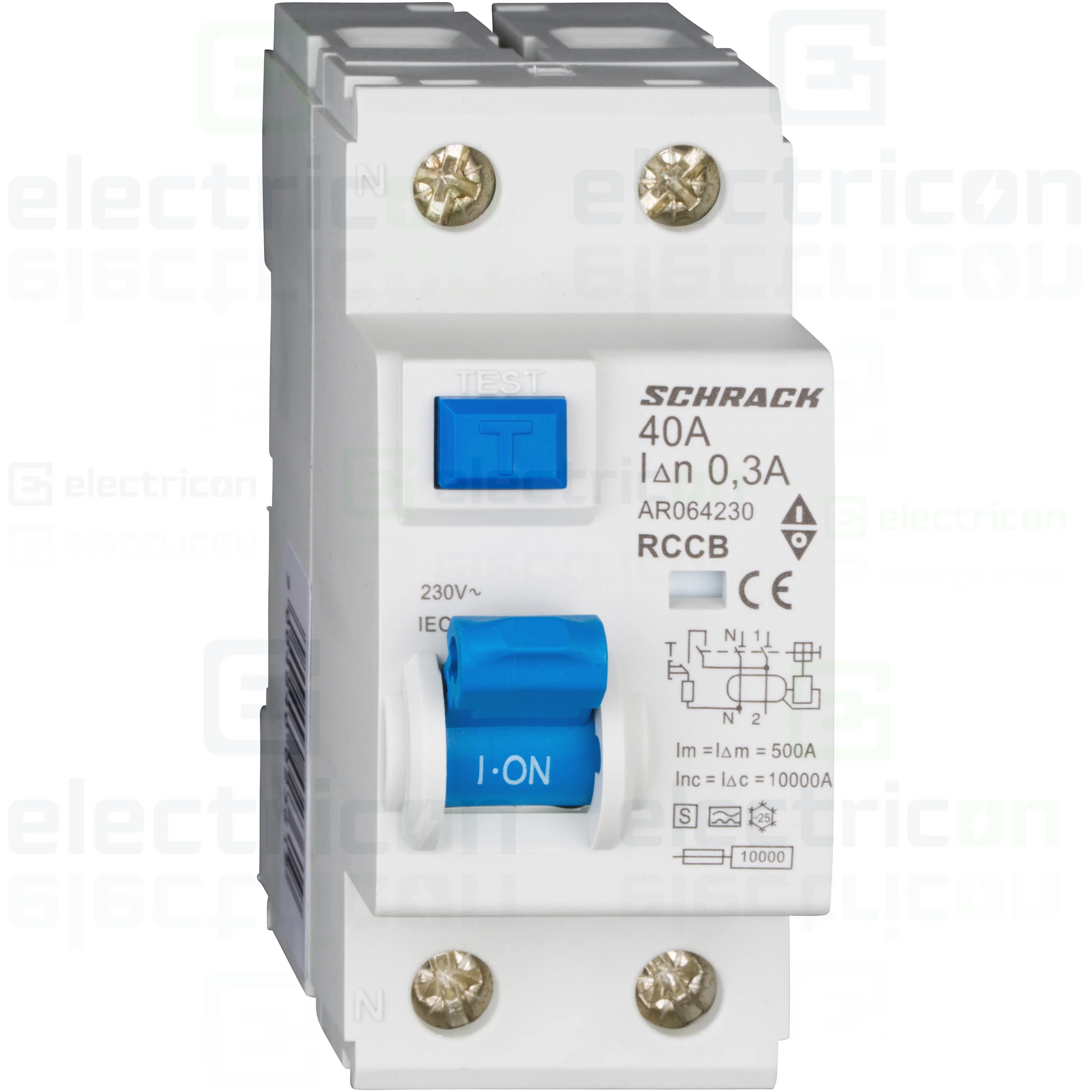 Intrerupator diferential RCCB, 2P, 300mA, 10kA, tip A, 40A, Amparo, Schrack [1]