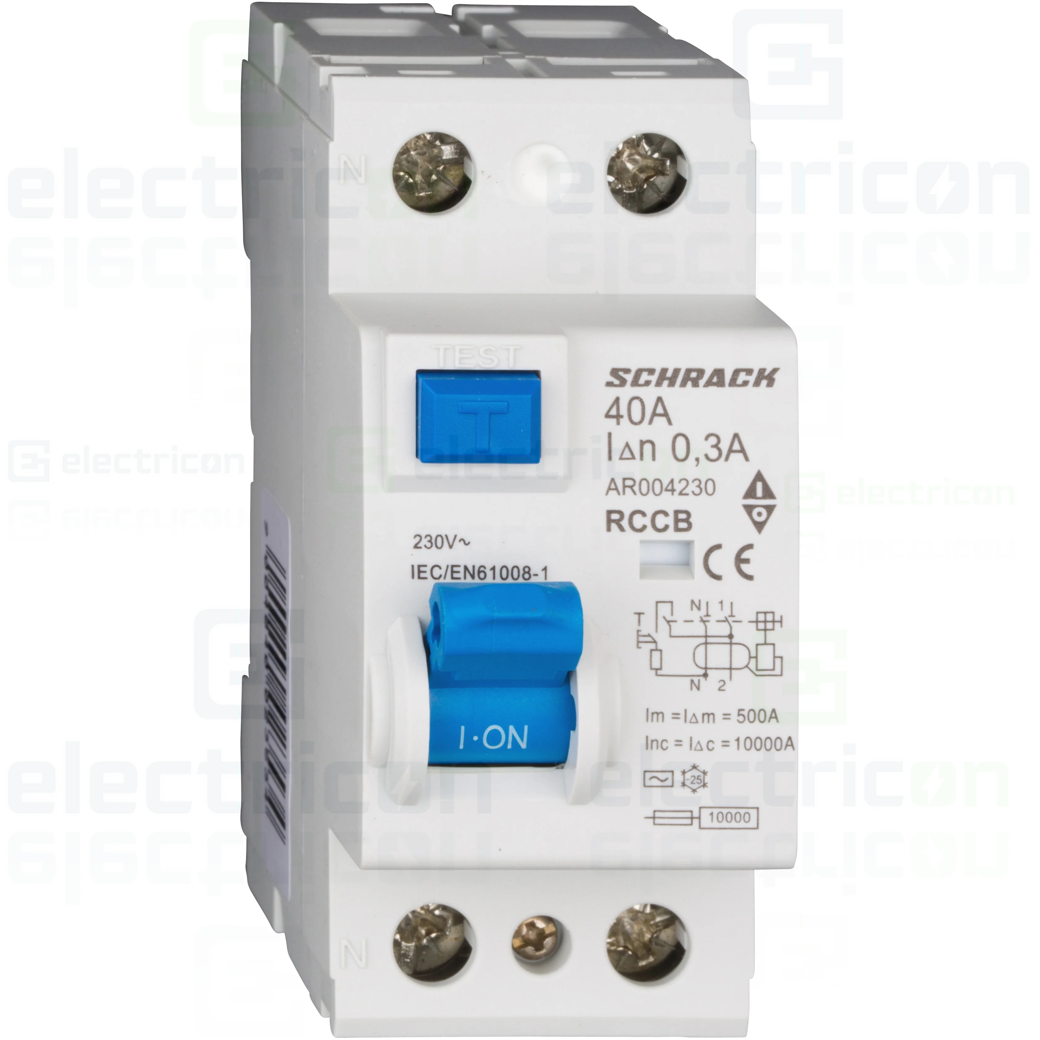 Intrerupator diferential RCCB, 2P, 300mA, 10kA, tip A, 40A, Amparo, Schrack [1]