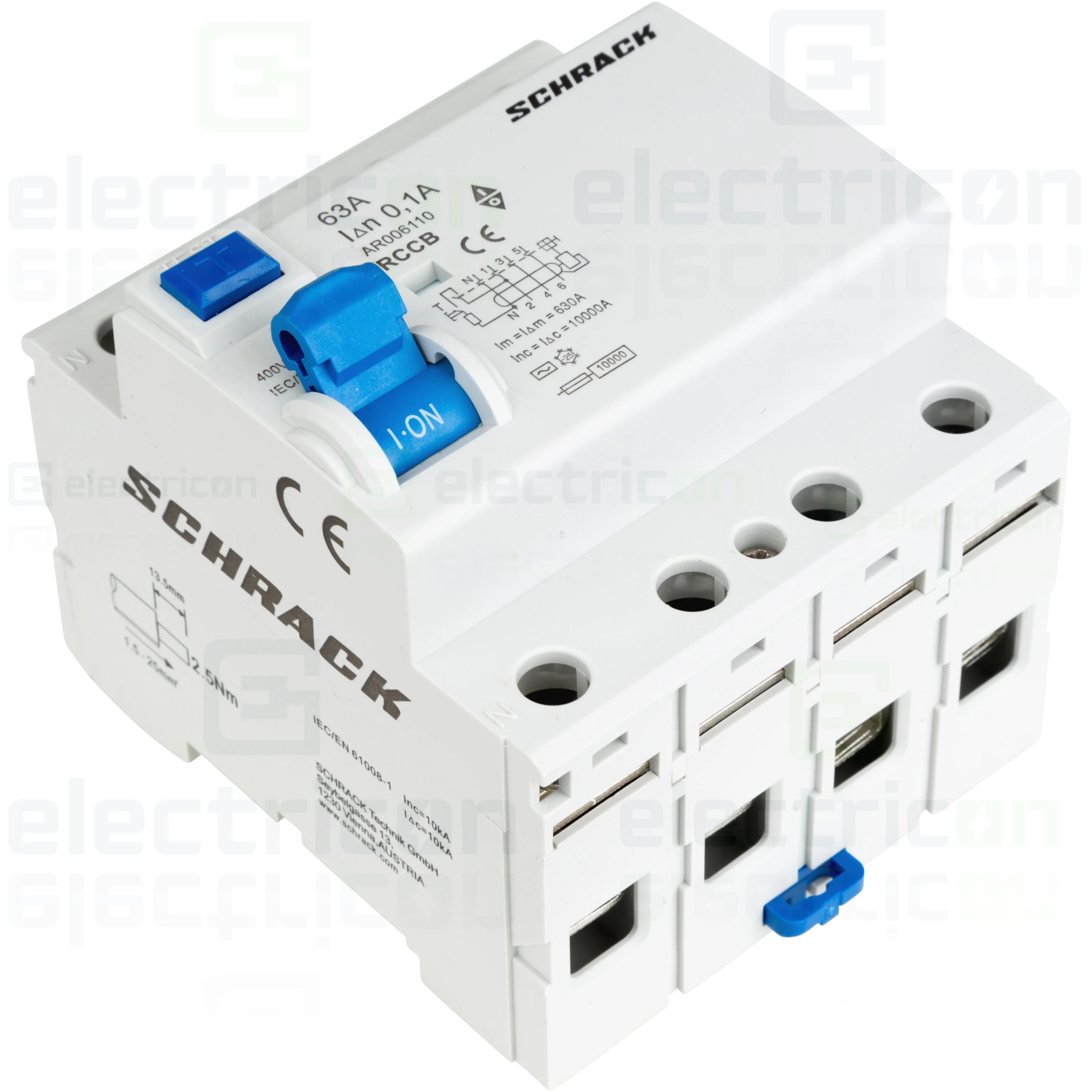 Intrerupator diferential RCCB, 4P, 100mA, 10kA, tip A, 63A, Amparo, Schrack [9]