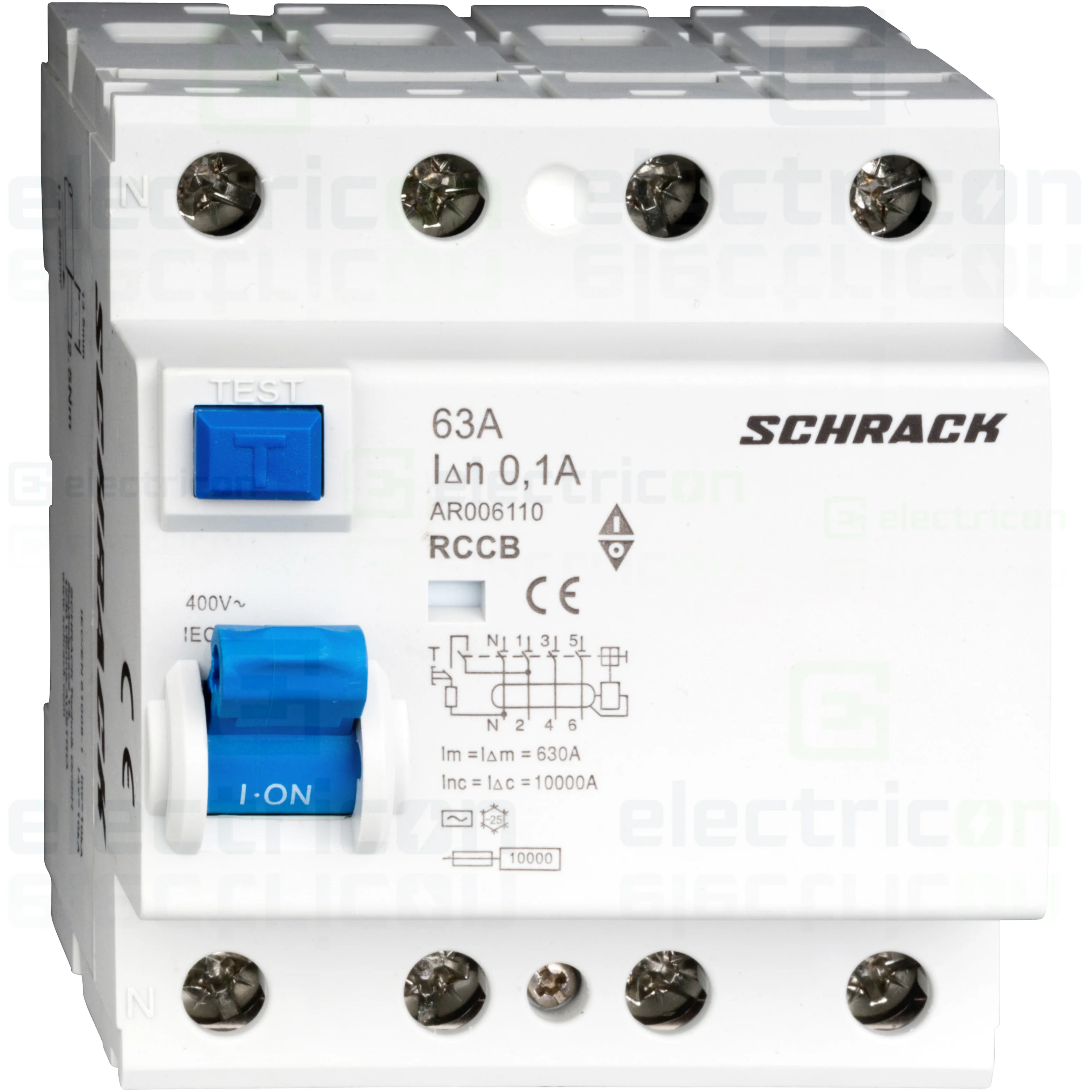 Intrerupator diferential RCCB, 4P, 100mA, 10kA, tip A, 63A, Amparo, Schrack [1]