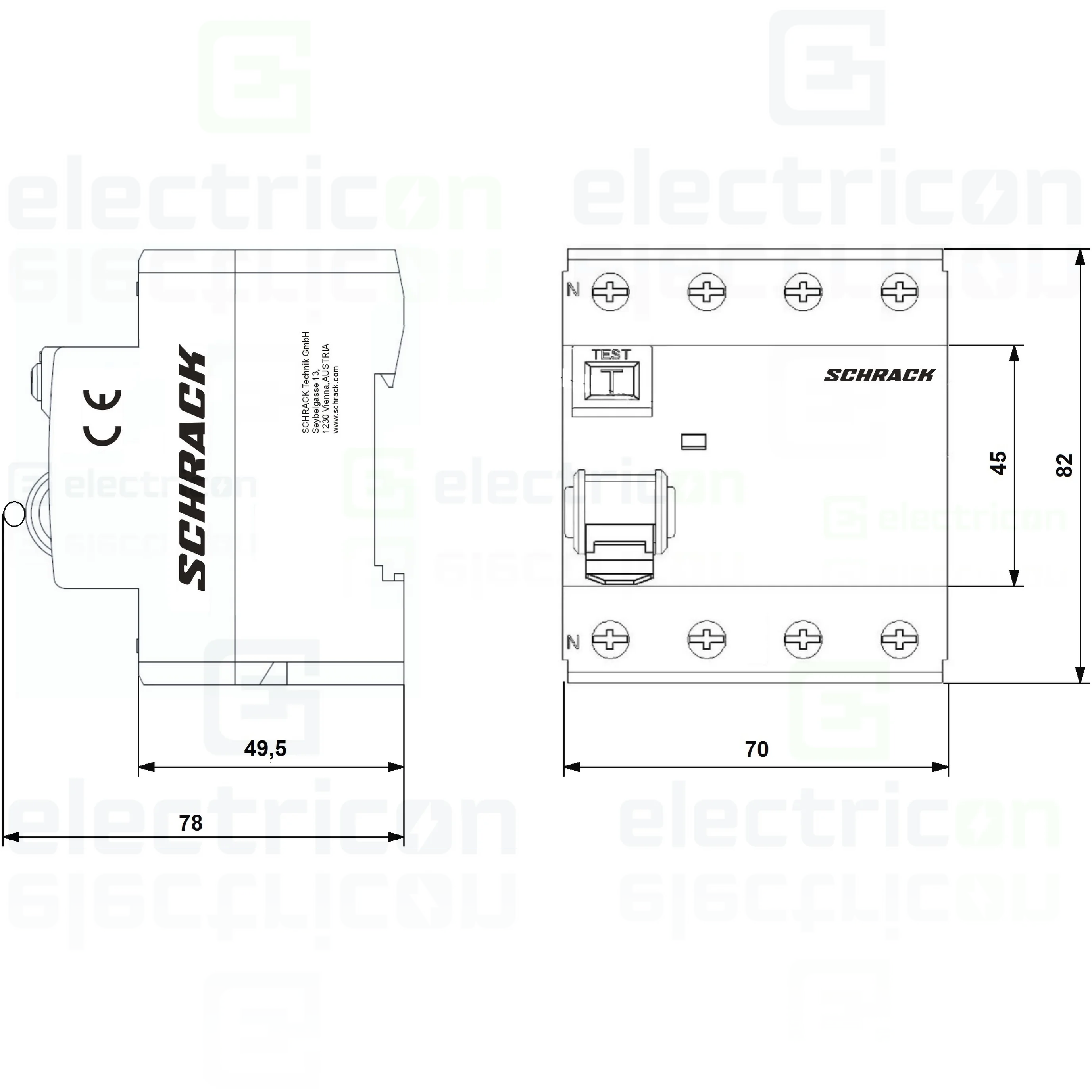 Intrerupator diferential RCCB, 4P, 300mA, 10kA, tip AC, 40A, Amparo, Schrack [2]