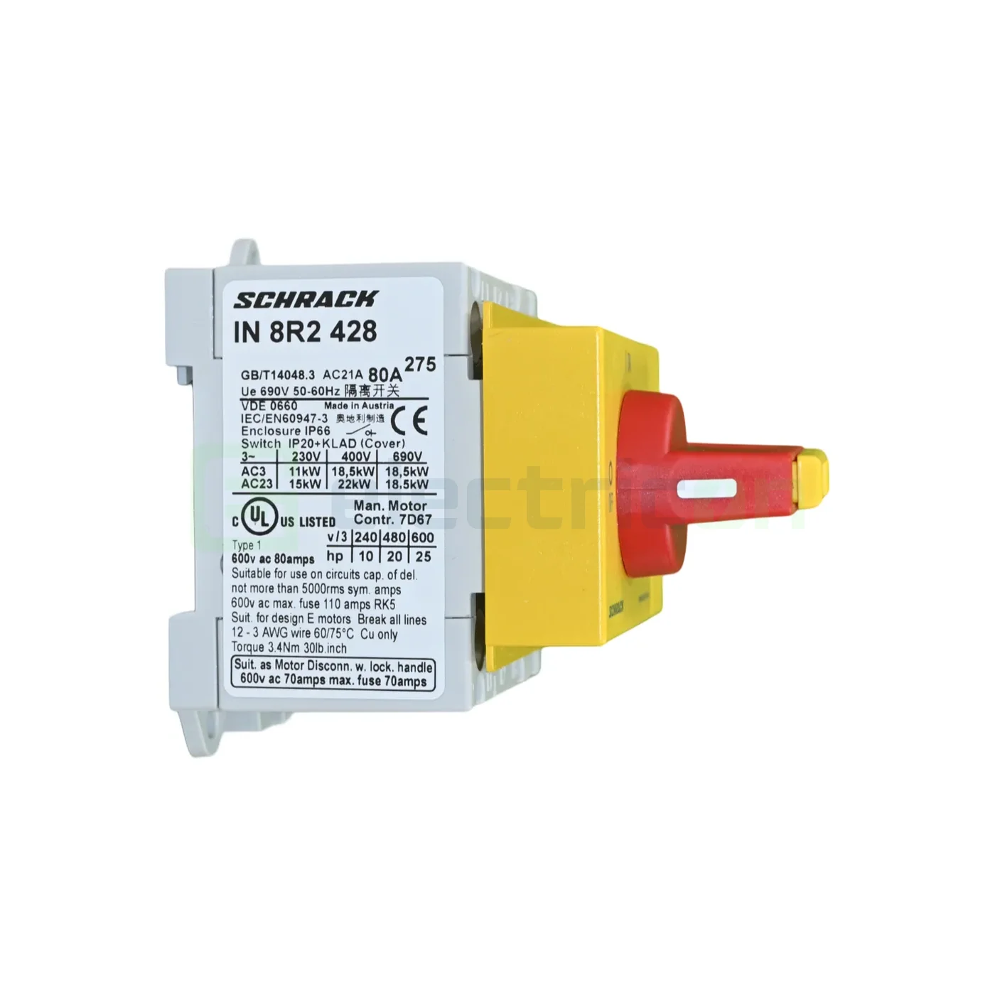 Intrerupator ON-OFF, de urgenta cu maneta, 4P, 80A, 22kW, Schrack, IN8R2428 [5]