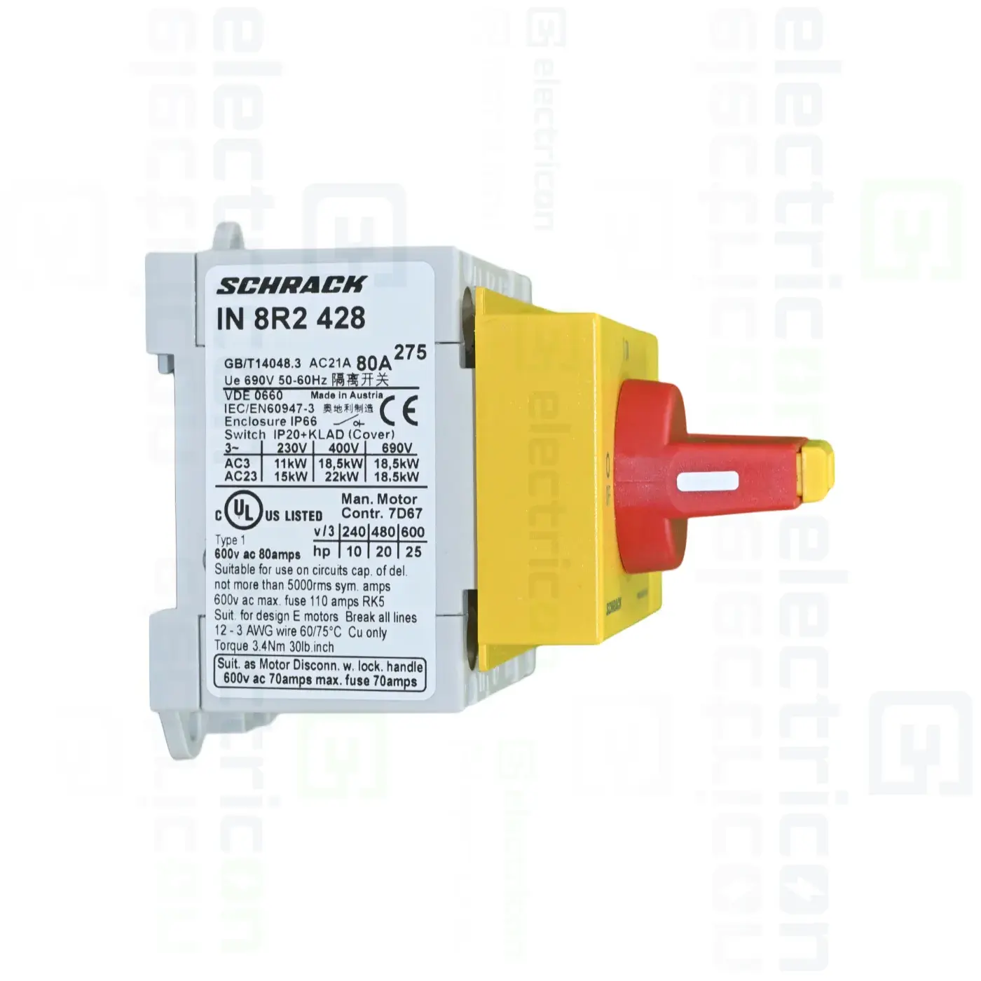 Intrerupator ON-OFF, de urgenta cu maneta, 4P, 80A, 22kW, Schrack, IN8R2428 [2]