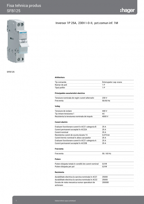 Inversor 1P 25A, 230V I-0-II, punct comun inferior 1M [2]