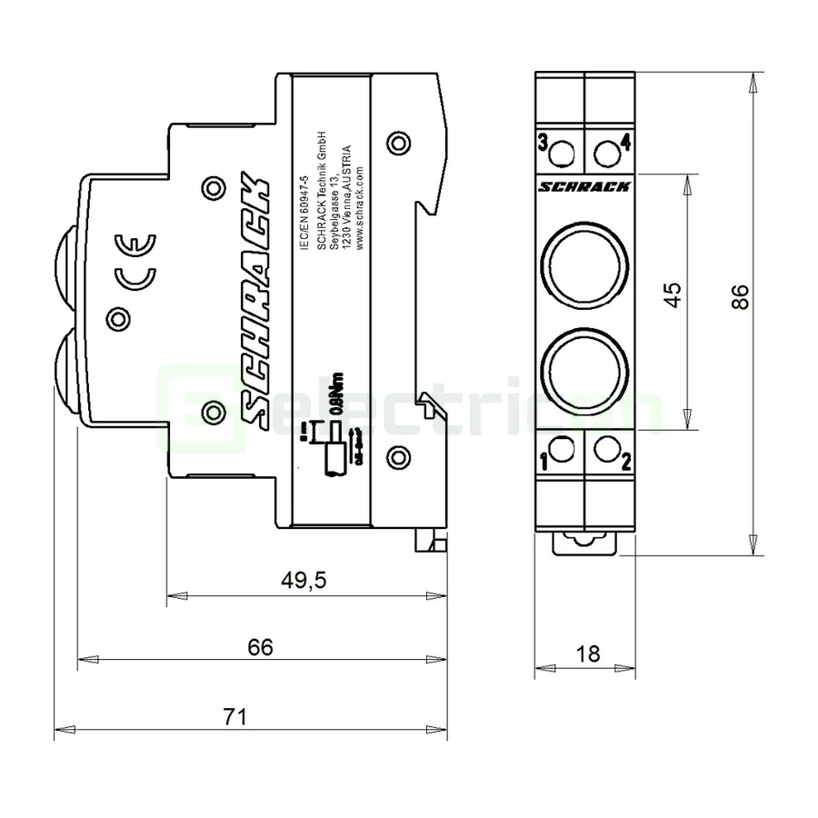 Lampă semnalizare tensiune LED monofazic, 1xRoșu+1xVerde, 230VAC, Schrack, AZ106808 [2]