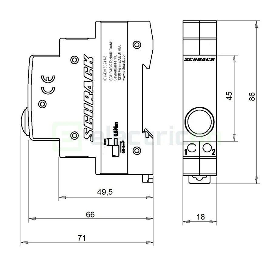Lampă semnalizare tensiune LED monofazic, 1xVerde, 230VAC, Schrack, AZ106800 [2]