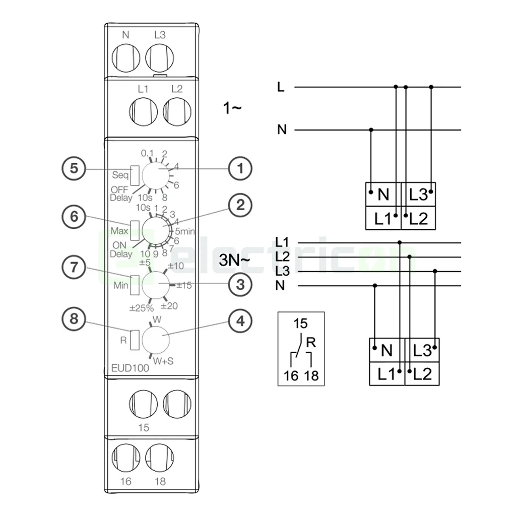 Releu de control, monitorizare mono și trifazat (1P+N, 3P+N) cu montare pe șină DIN, 1W, Hager, EUD100 [8]