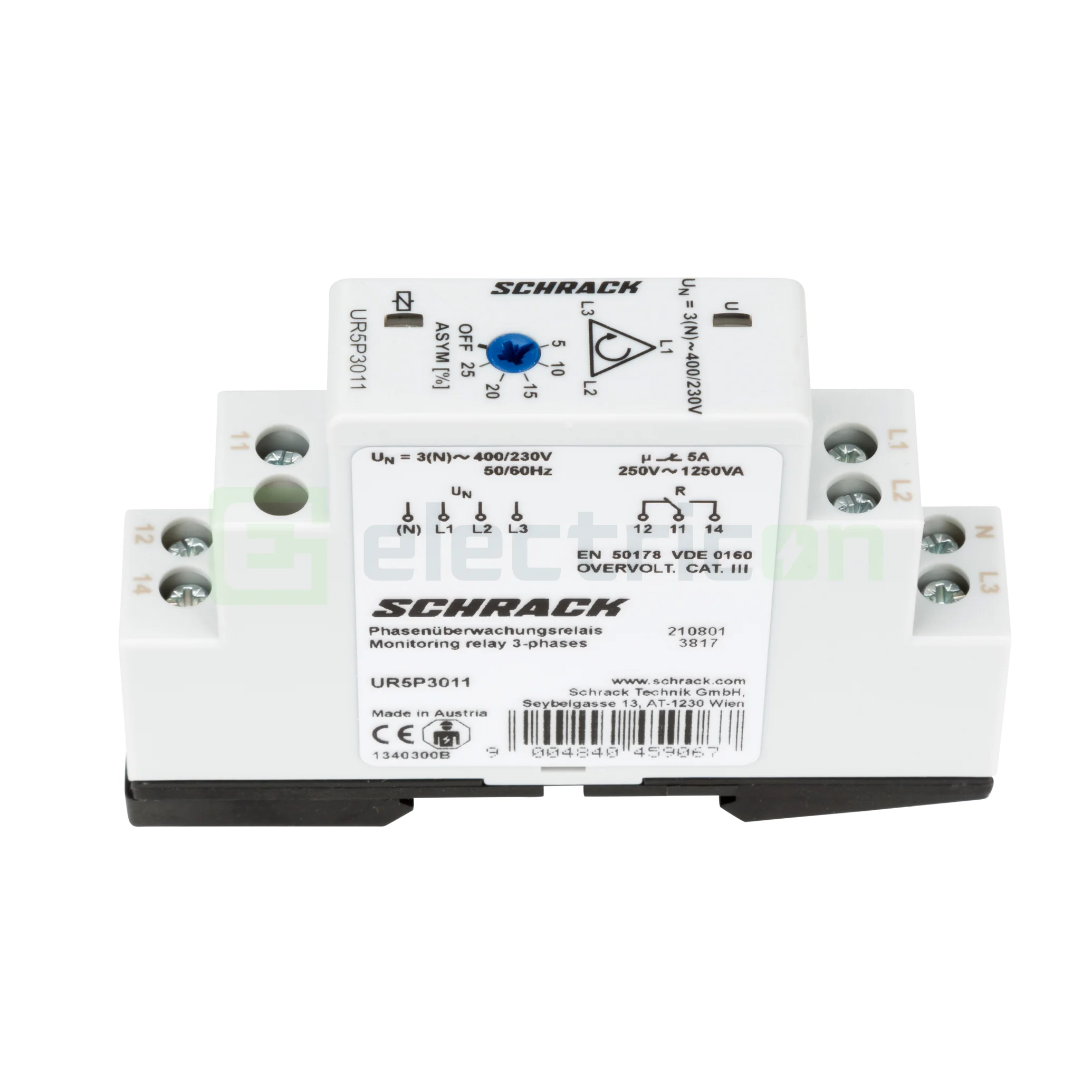 Releu monitorizare sistem trifazat, 400/230V, 5A, 1M, 1CC, Schrack, URP5P3011 [4]