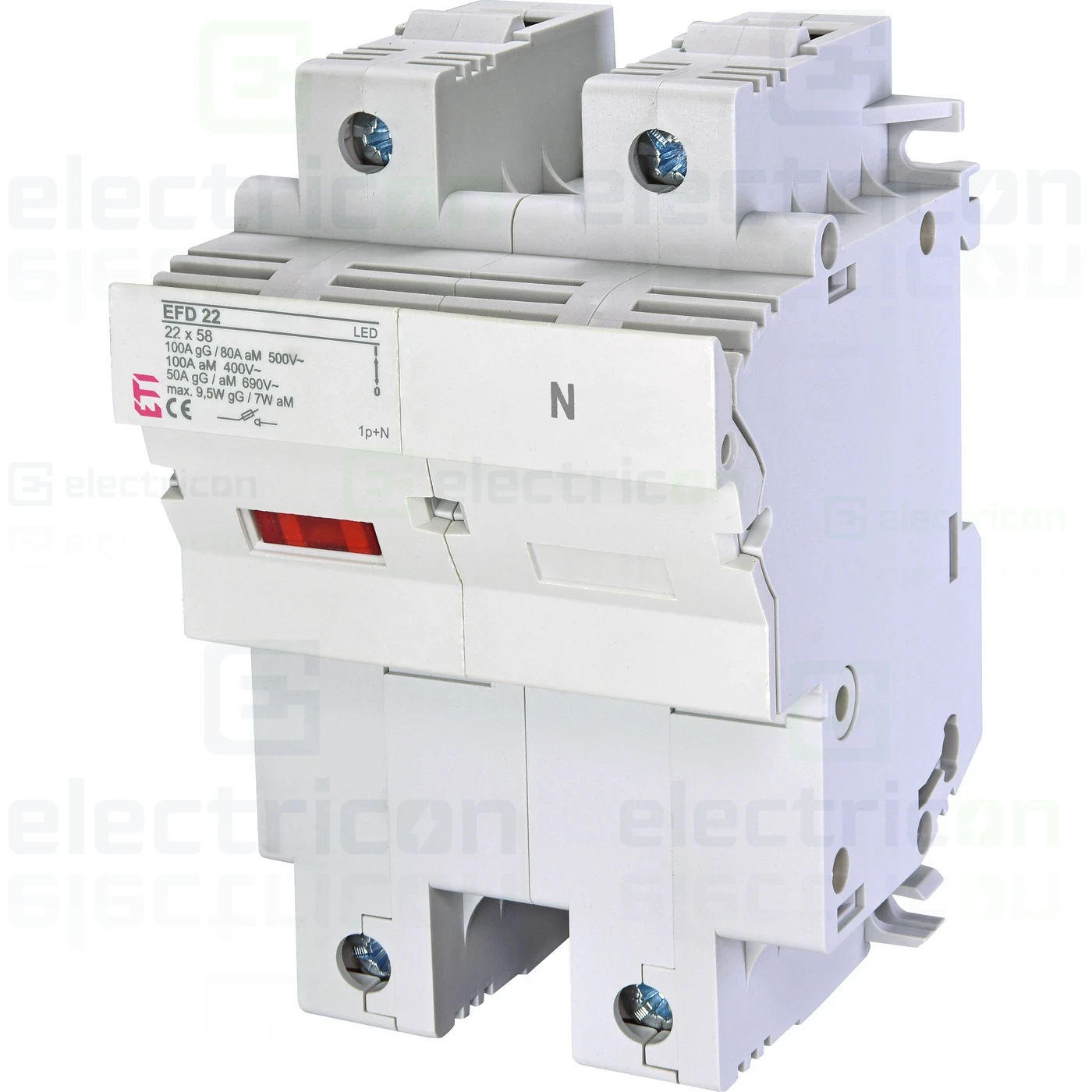 Separator fuzibil (soclu), pentru CH 22x58, maxim 100A, 1P+N, cu LED,EFD 22 1p+N LED,  ETI, 002570012 [1]