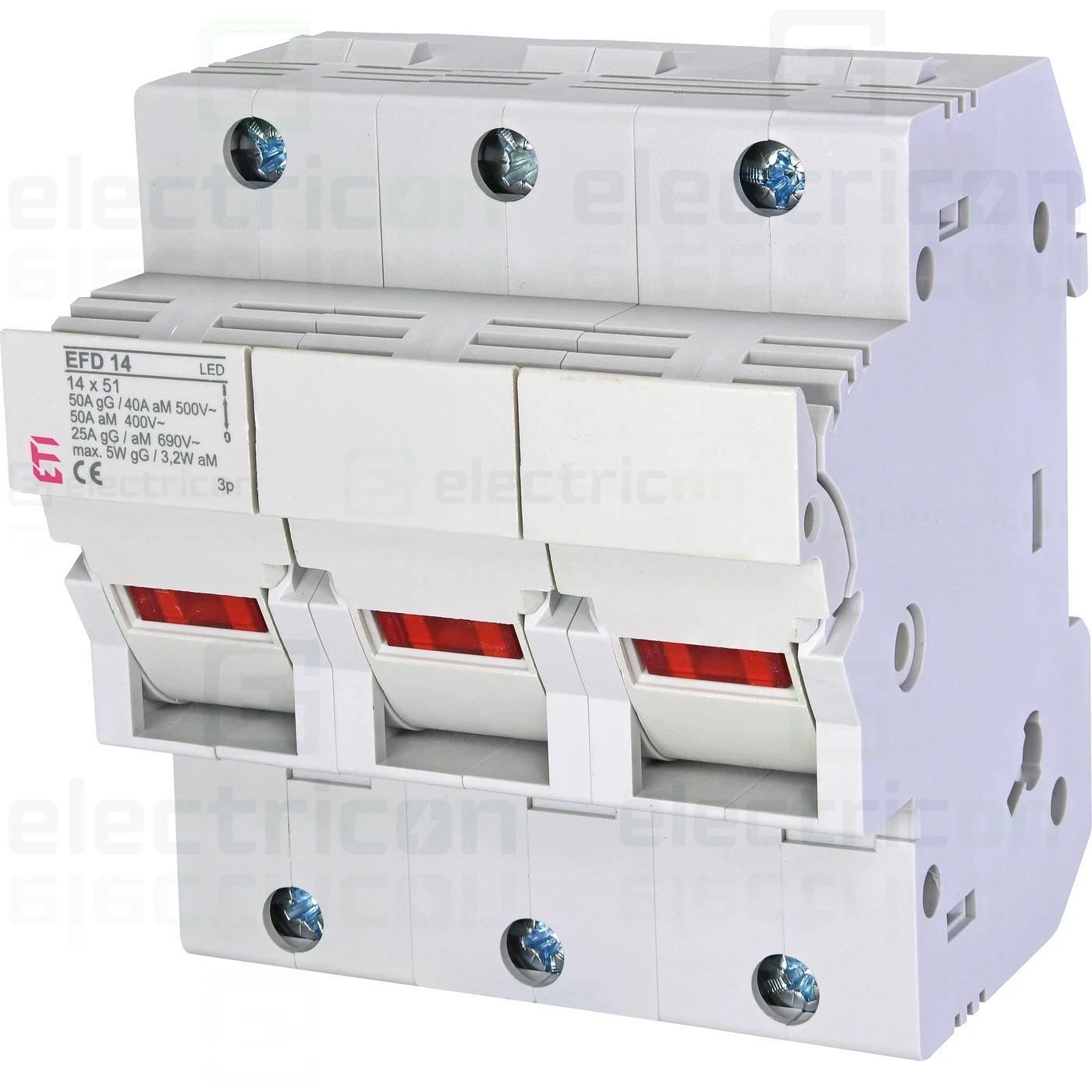 Separator fuzibil (soclu), pentru CH14x51, maxim 50A, 3P, cu LED,EFD 14 3p LED,  ETI, 002560014 [1]