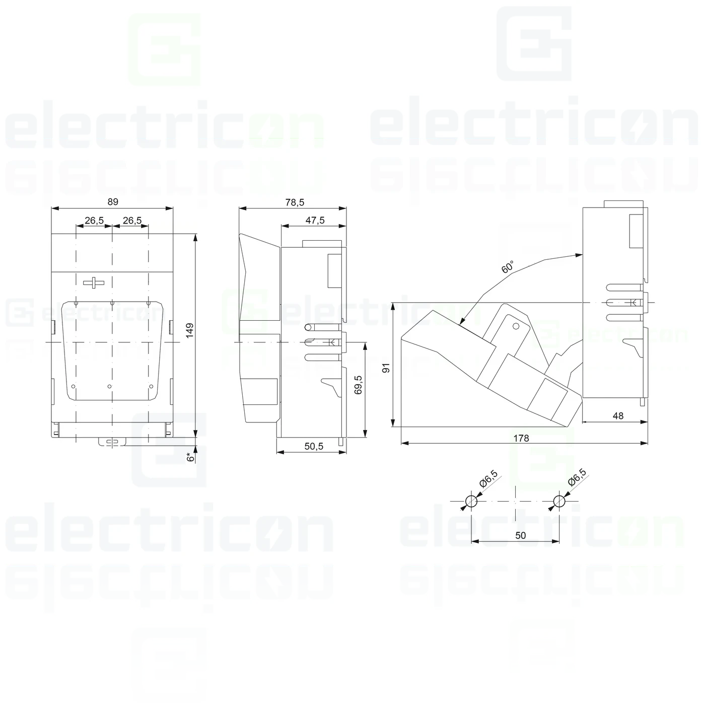 Separator fuzibil (soclu), pentru NH000, maxim 100A, 3P, cu bride, pentru contrapanou , Schrack, ISA05011 [2]