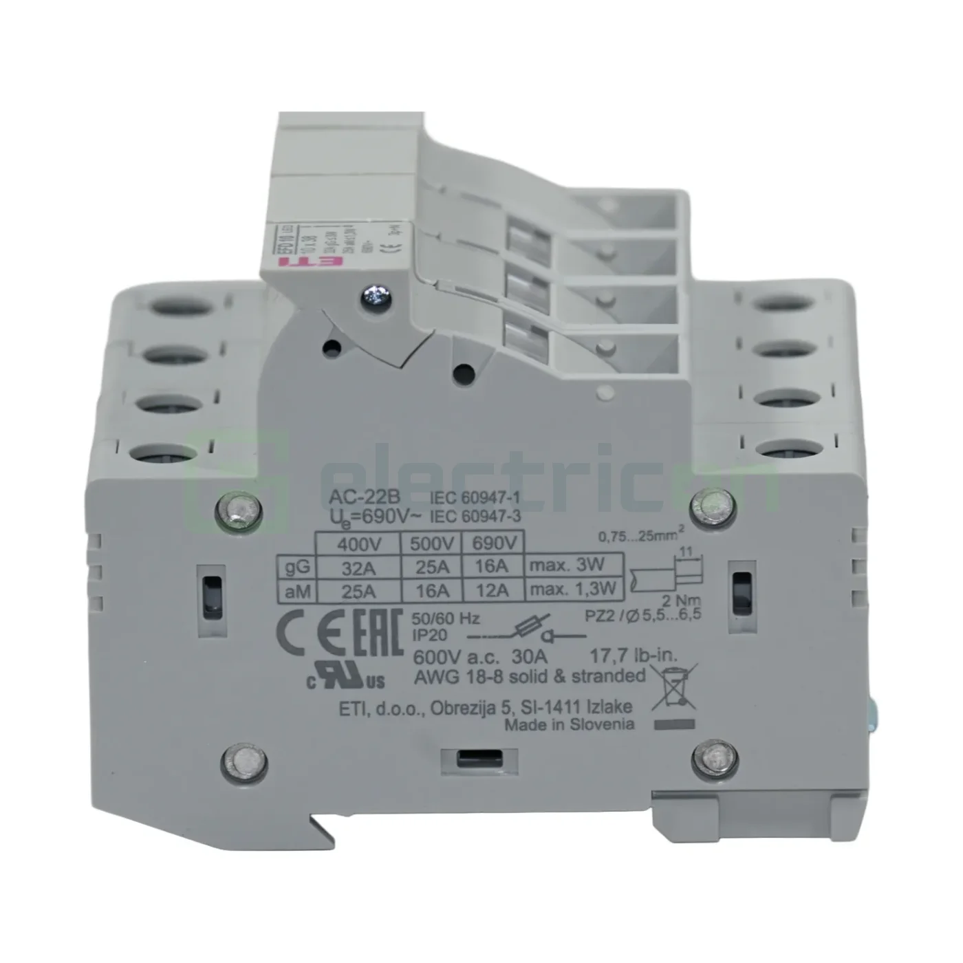 Separator fuzibil (soclu), pentru CH10x38, maxim 32A, 3P+N, cu LED,EFD 10 3p+N LED,  ETI, 002540015 [3]