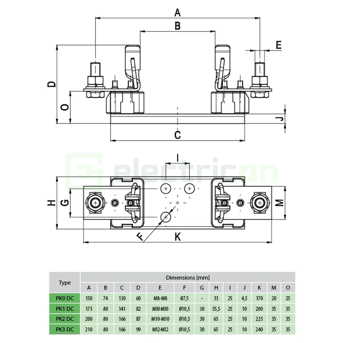 Separator fuzibil (soclu), pentru NH0 cu conectare M8, maxim 150A,PK 0 M8-M8 DC 1000V 1p ,  ETI, 004122033 [2]