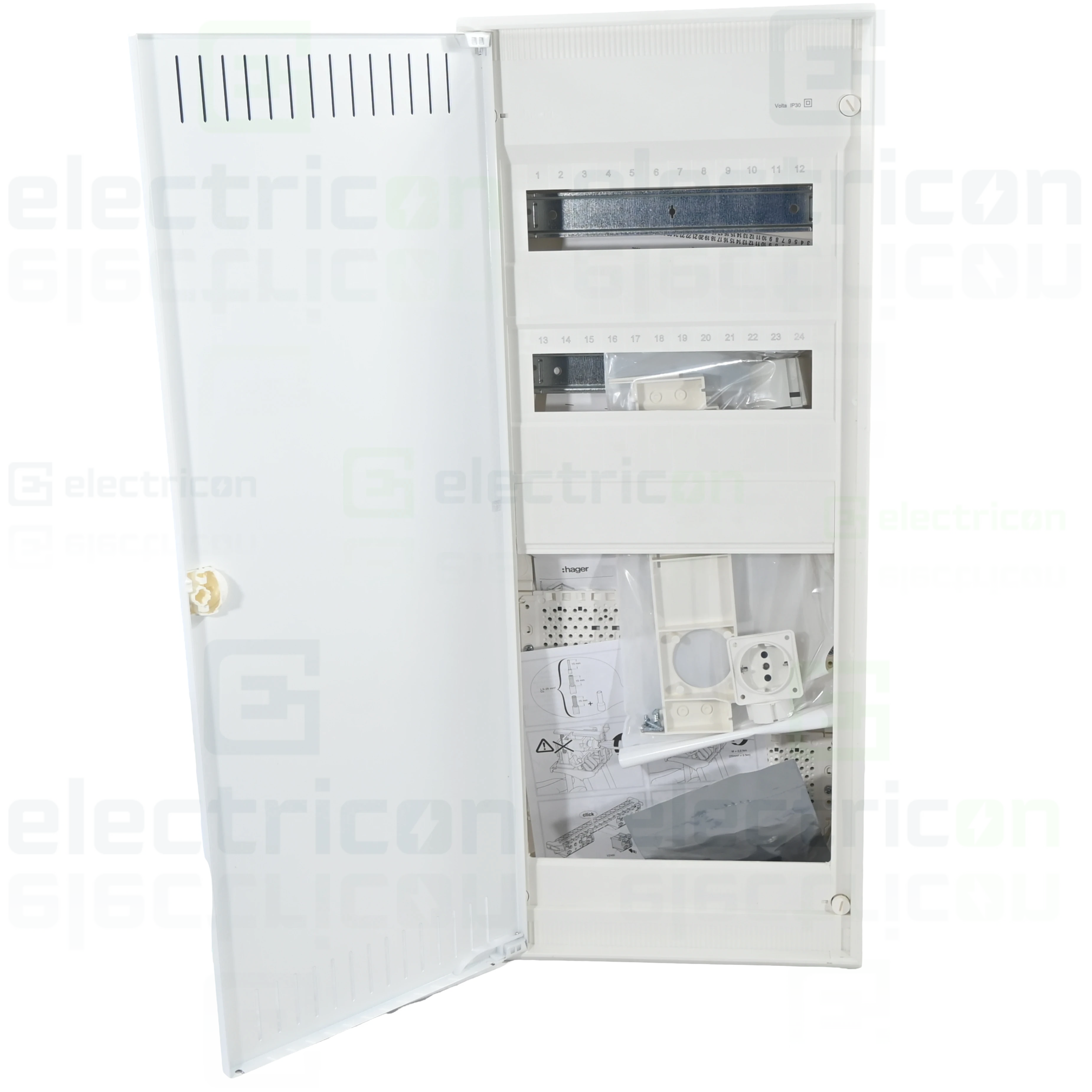 Tablou combo (hibrid), aparent,60 module, (24 module curent +36 module multimedia), IP30, Volta, Hager, VA602NWH [1]