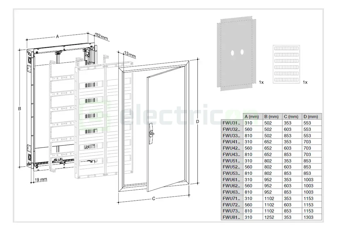 Tablou combo (hibrid), incastrat,144 module, (72 module curent +72 module multimedia),IP30, Univers, Hager, FWU62K1 [8]