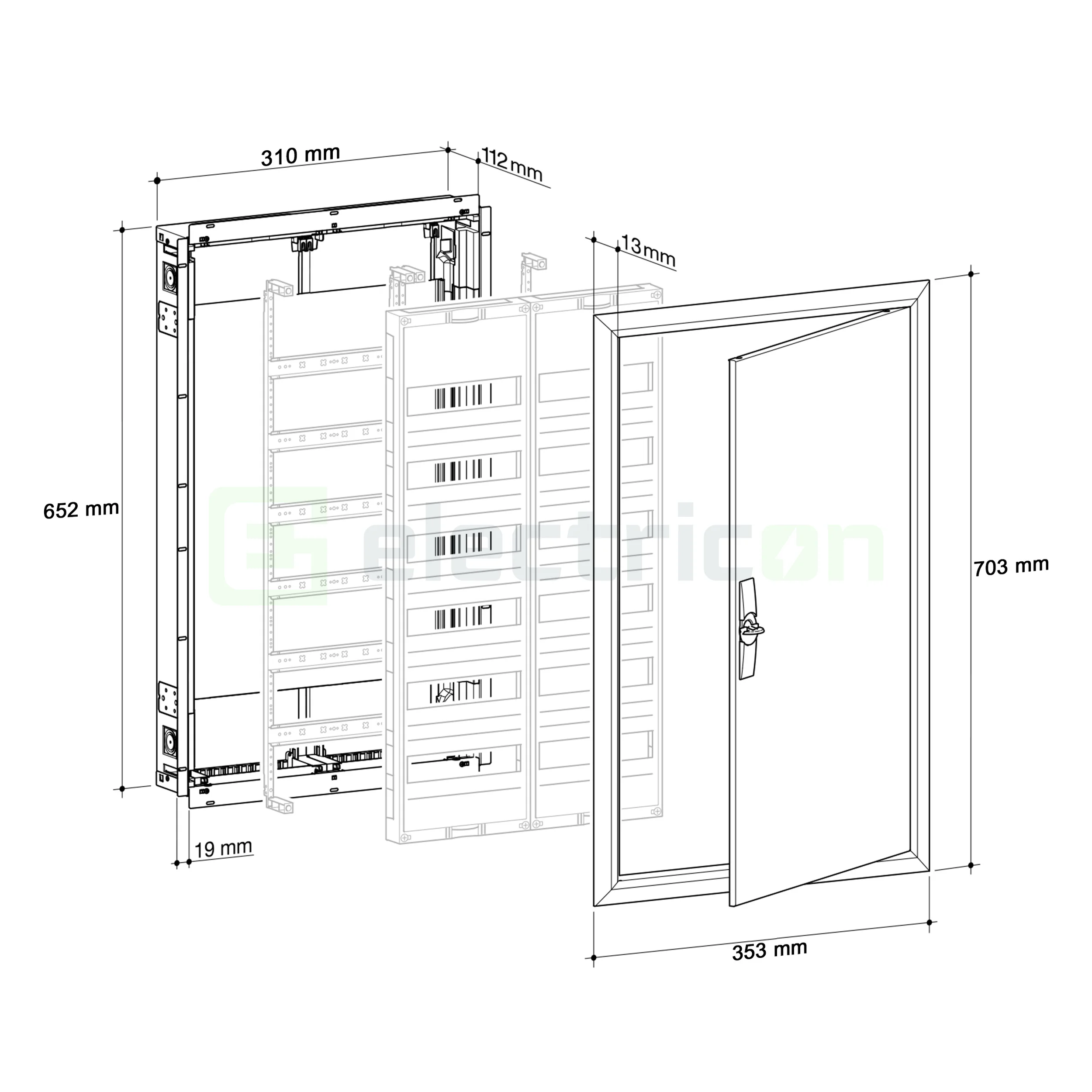 Tablou electric, incastrat, 48 module, 4x12, usa alba, Univers, Hager, FWU41S [11]