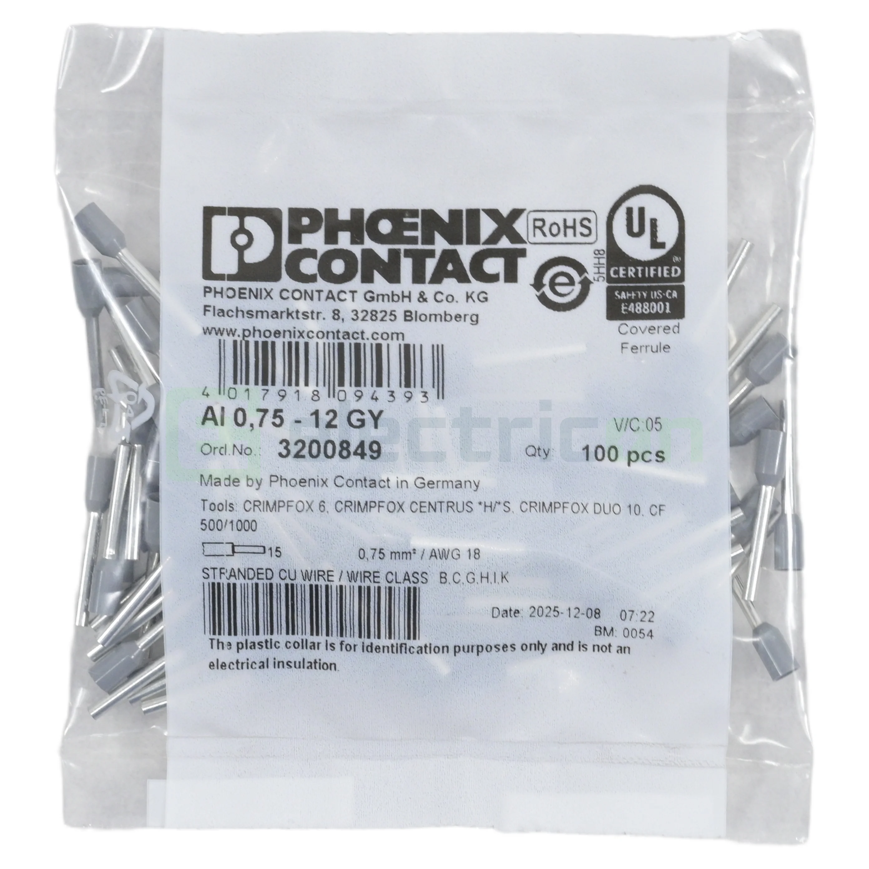 Ferule - Ferule 0.75mm 12mm gri Phoenix Contact 3200849