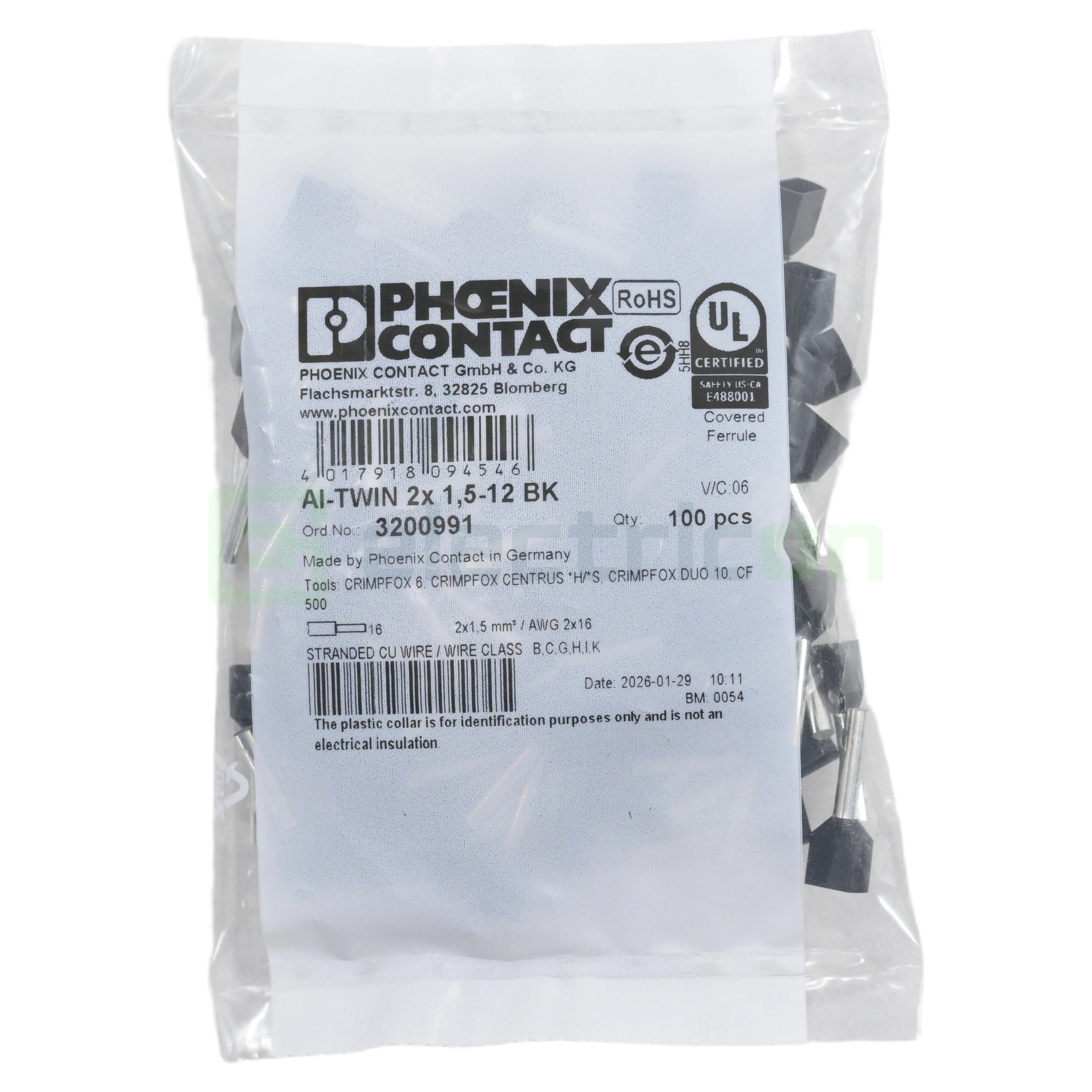 Ferule - Ferule duble 2x1.5mm 12mm negru Phoenix Contact 3200991