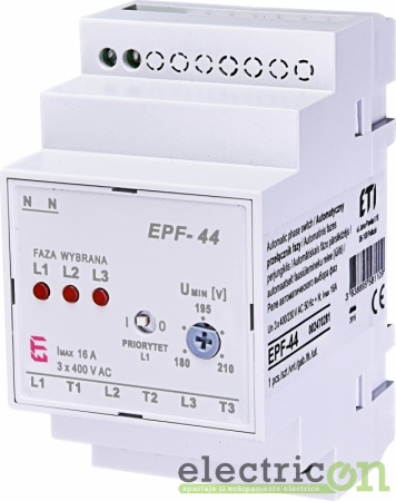 Releu de supraveghere cu prioritizare, comutator automat de faza, 16A, 3P, 400V, EPF-44, ETI,002470281