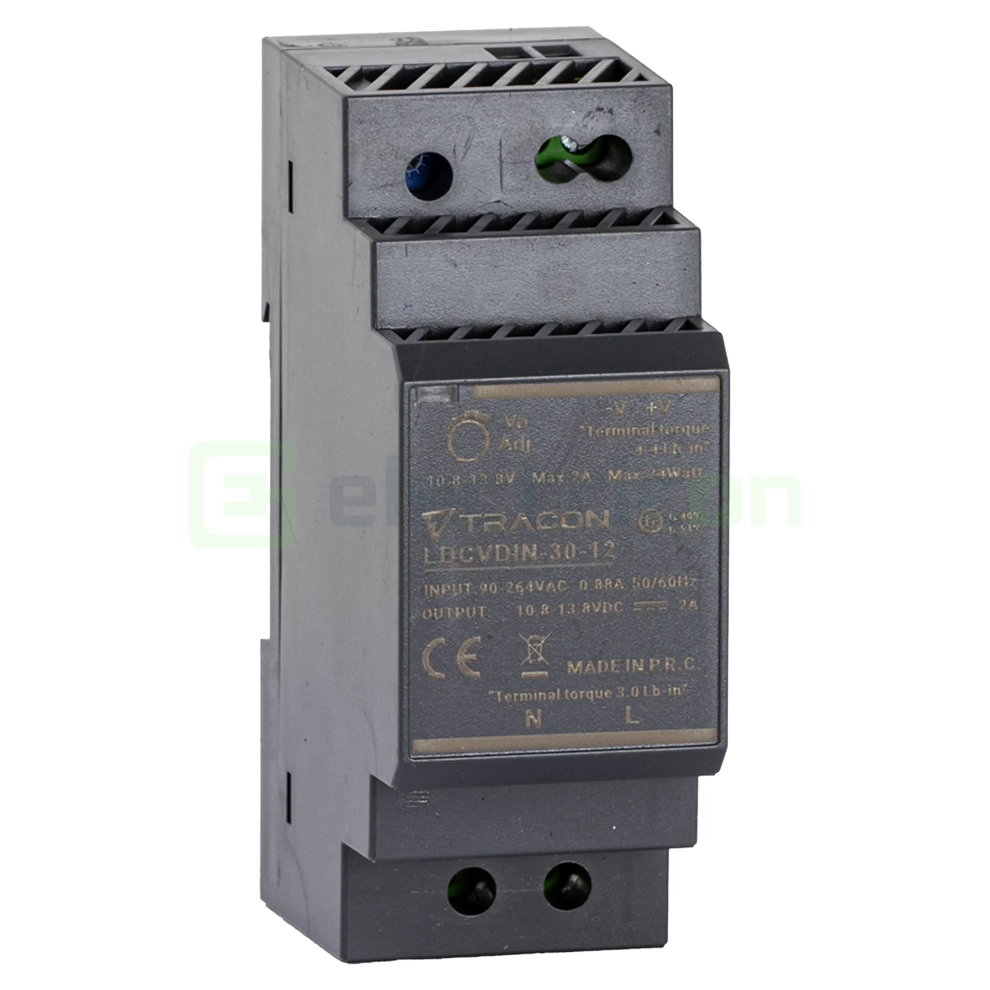 Surse alimentare - Alimentator cu montaj pe șină DIN, cu ieșire de CC reglabilă, 90-264VAC,0,88A/DC12V,2A/24W, Tracon Electric, LDCVDIN-30-12